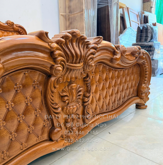 Giường gỗ gõ đỏ cao cấp - phản gõ liền 