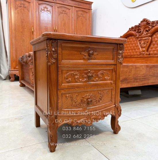 Combo Phòng Ngủ Gỗ Hương Đá 3 Chi Tiết Tân Cổ Điển Sang Trọng