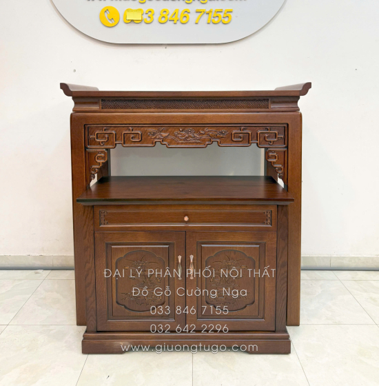 Bàn Thờ Án Gian Gỗ Sồi Mỹ 1m07 - Kèm Tủ Táp Tinh Tế Màu Óc Chó