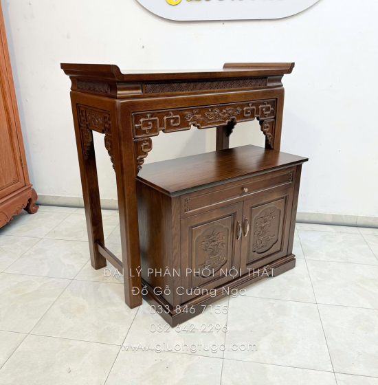 Bàn Thờ Án Gian Gỗ Sồi Mỹ 1m07 - Kèm Tủ Táp Tinh Tế Màu Óc Chó