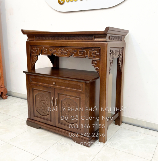 Bàn Thờ Án Gian Gỗ Sồi Mỹ 1m27 - Kèm Tủ Táp Tinh Tế Màu Óc Chó