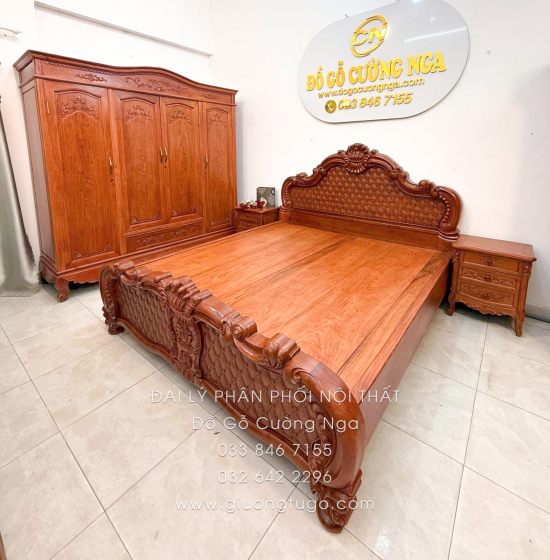 Combo Phòng Ngủ Gỗ Hương Đá 3 Chi Tiết Tân Cổ Điển Cao Cấp