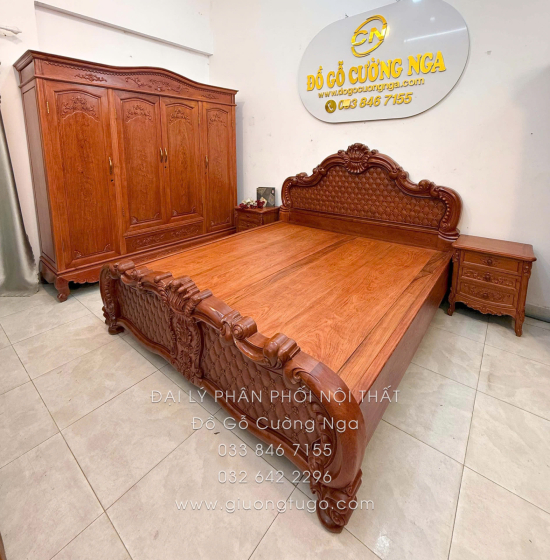 Giường Ngủ Gỗ Hương Đá - Phản Liền Tân Cổ Điển