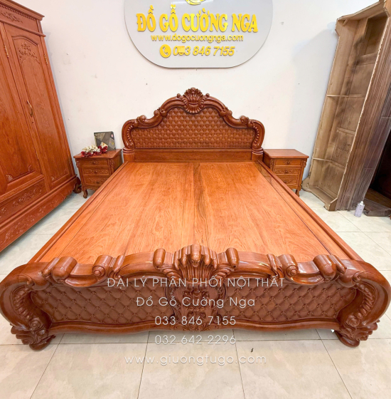 Giường Ngủ Gỗ Hương Đá - Phản Liền Tân Cổ Điển