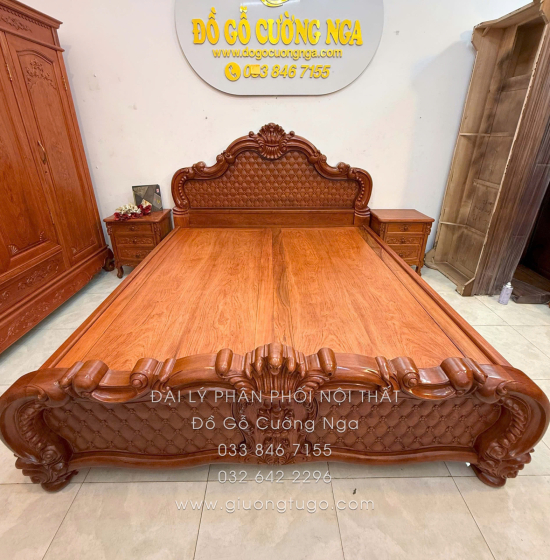 Giường Ngủ Gỗ Hương Đá - Phản Liền Tân Cổ Điển
