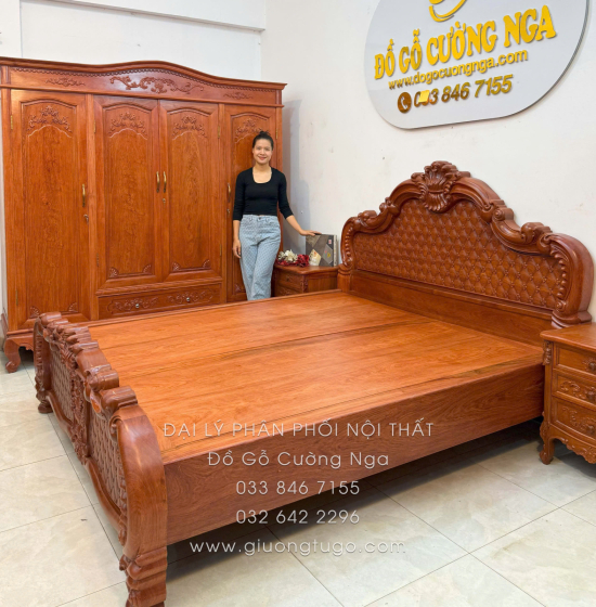 Combo Phòng Ngủ Gỗ Hương Đá 3 Chi Tiết Tân Cổ Điển Cao Cấp