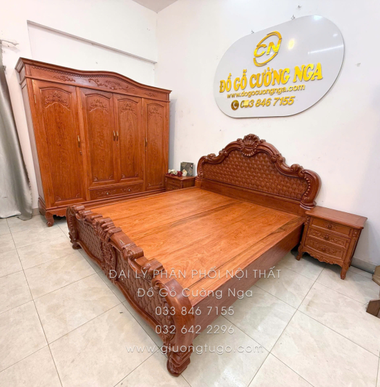 Giường Ngủ Gỗ Hương Đá - Phản Liền Tân Cổ Điển