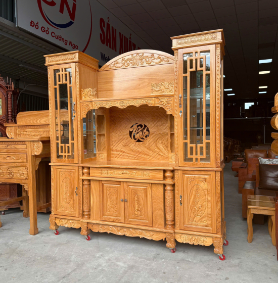 Kệ Tivi Phòng Khách Kết Hợp Tủ Rượu Gỗ Gõ Đỏ Mặt Lưng Liền Sang Trọng