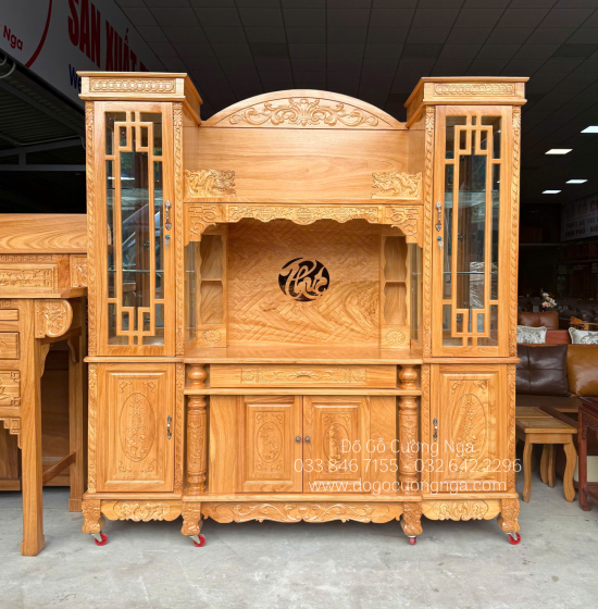 Kệ Tivi Phòng Khách Kết Hợp Tủ Rượu Gỗ Gõ Đỏ Mặt Lưng Liền Sang Trọng