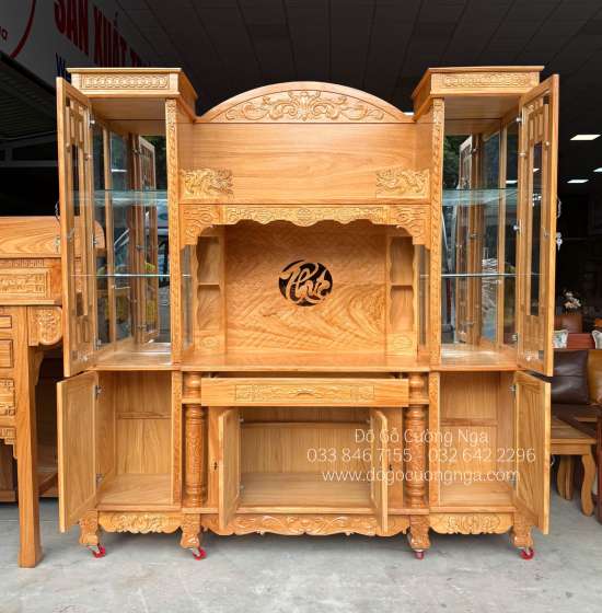 Kệ Tivi Phòng Khách Kết Hợp Tủ Rượu Gỗ Gõ Đỏ Mặt Lưng Liền Sang Trọng