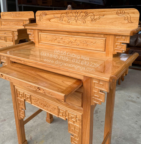 Bàn Thờ 2 Tầng Gỗ Gõ Đỏ 1m27 Chạm Khắc Hoa Văn Cao Cấp