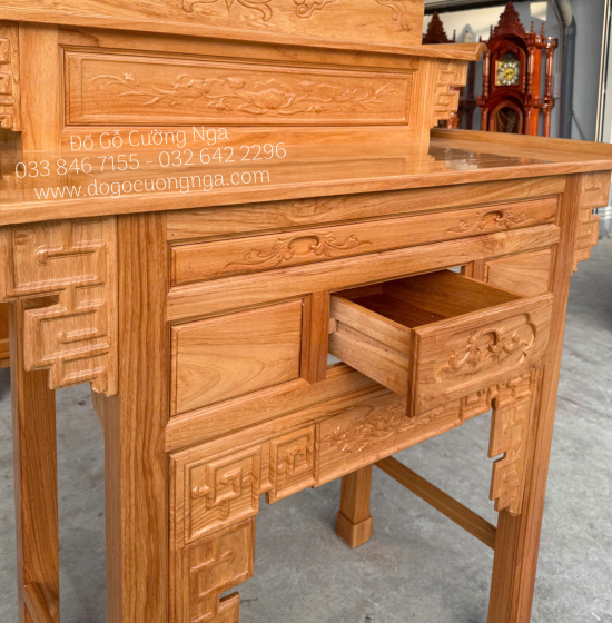 Bàn Thờ 2 Tầng Gỗ Gõ Đỏ 1m27 Chạm Khắc Hoa Văn Cao Cấp