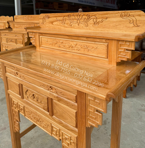 Bàn Thờ 2 Tầng Gỗ Gõ Đỏ 1m27 Chạm Khắc Hoa Văn Cao Cấp