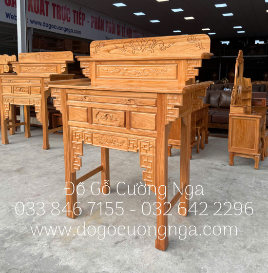 Bàn Thờ 2 Tầng Gỗ Gõ Đỏ 1m27 Chạm Khắc Hoa Văn Cao Cấp