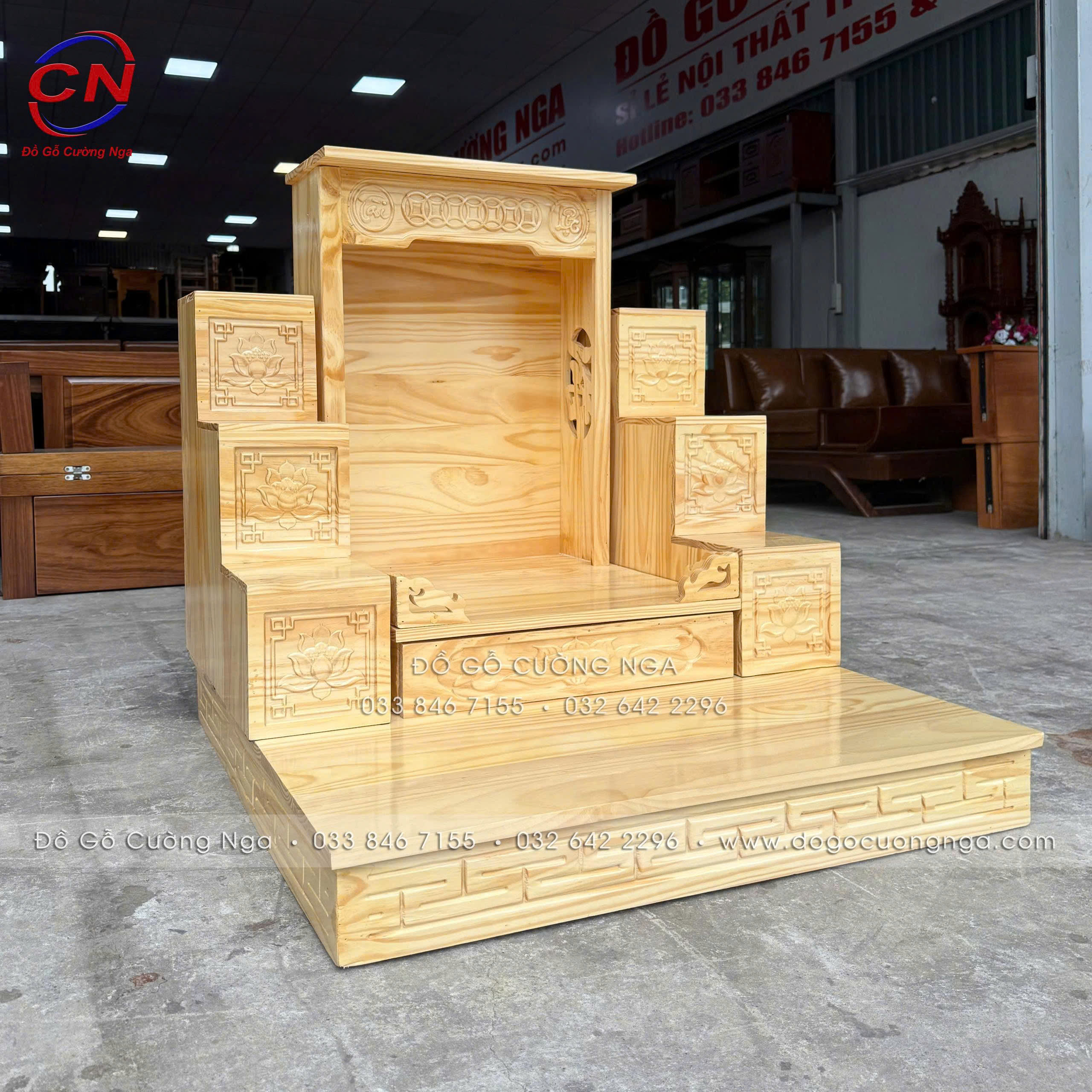 bàn thờ ông địa gỗ thông 48cm