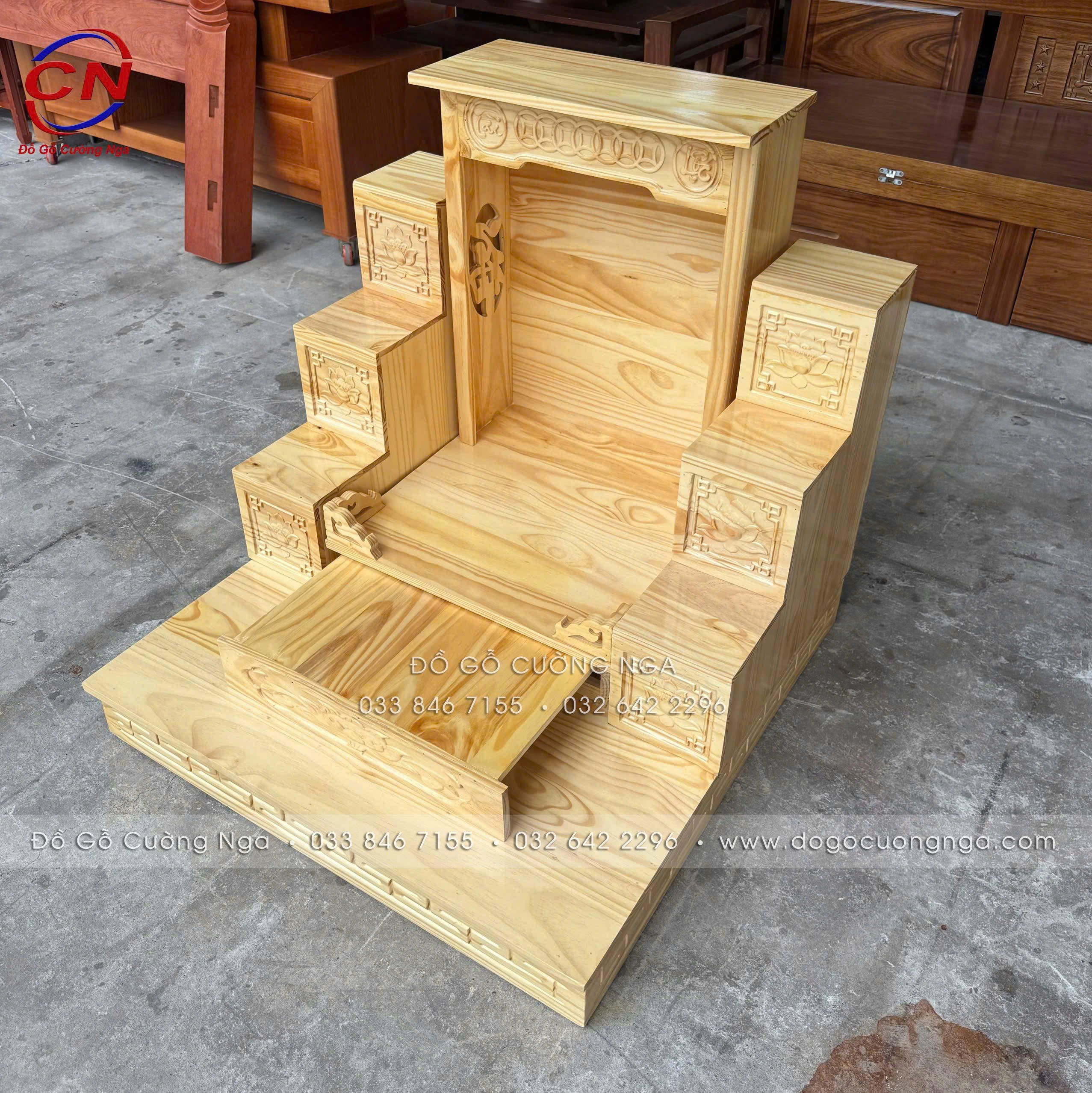 bàn thờ ông địa gỗ thông 48cm