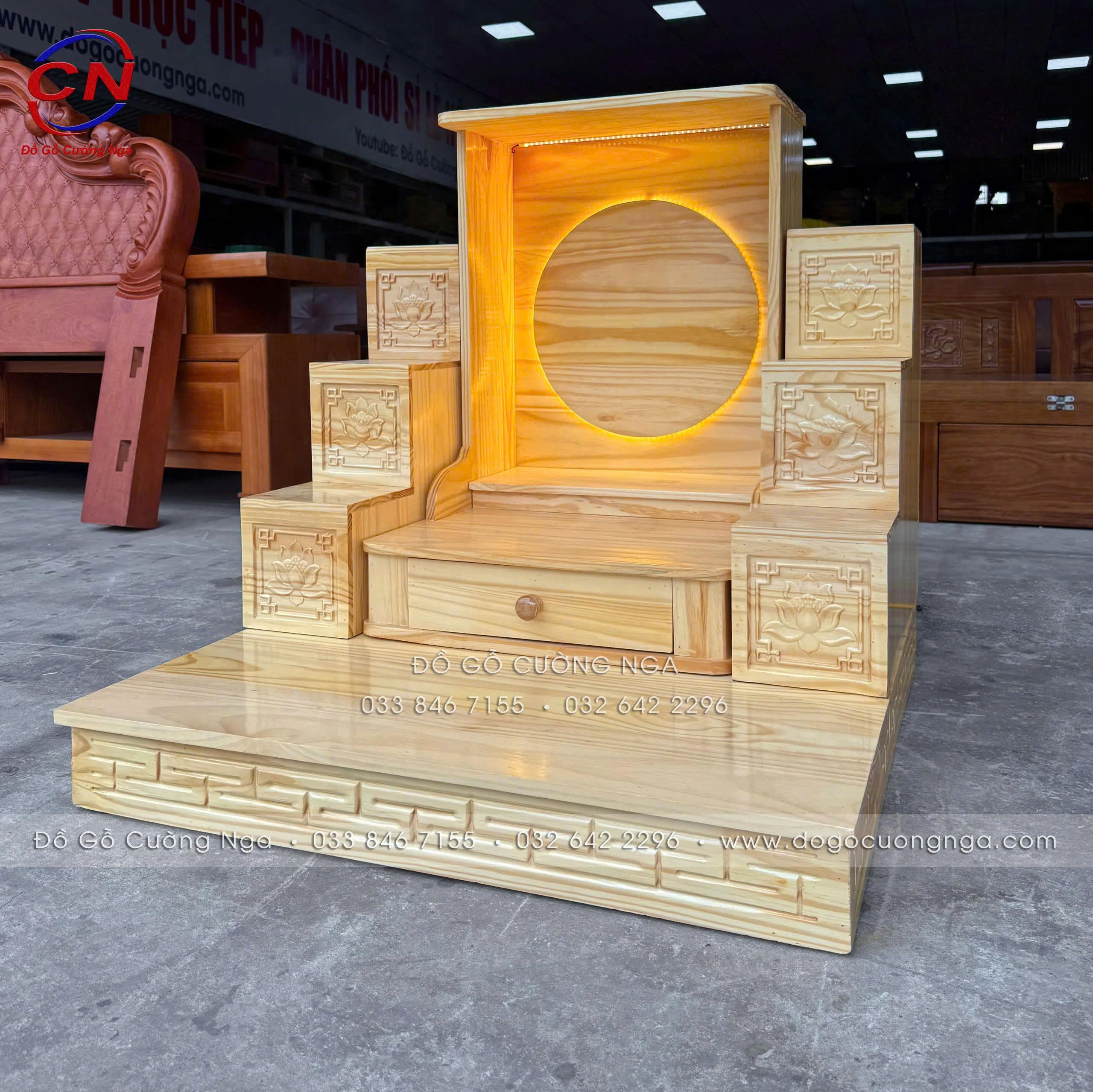 Bàn thờ ông địa gỗ thông 48cm hiện đại