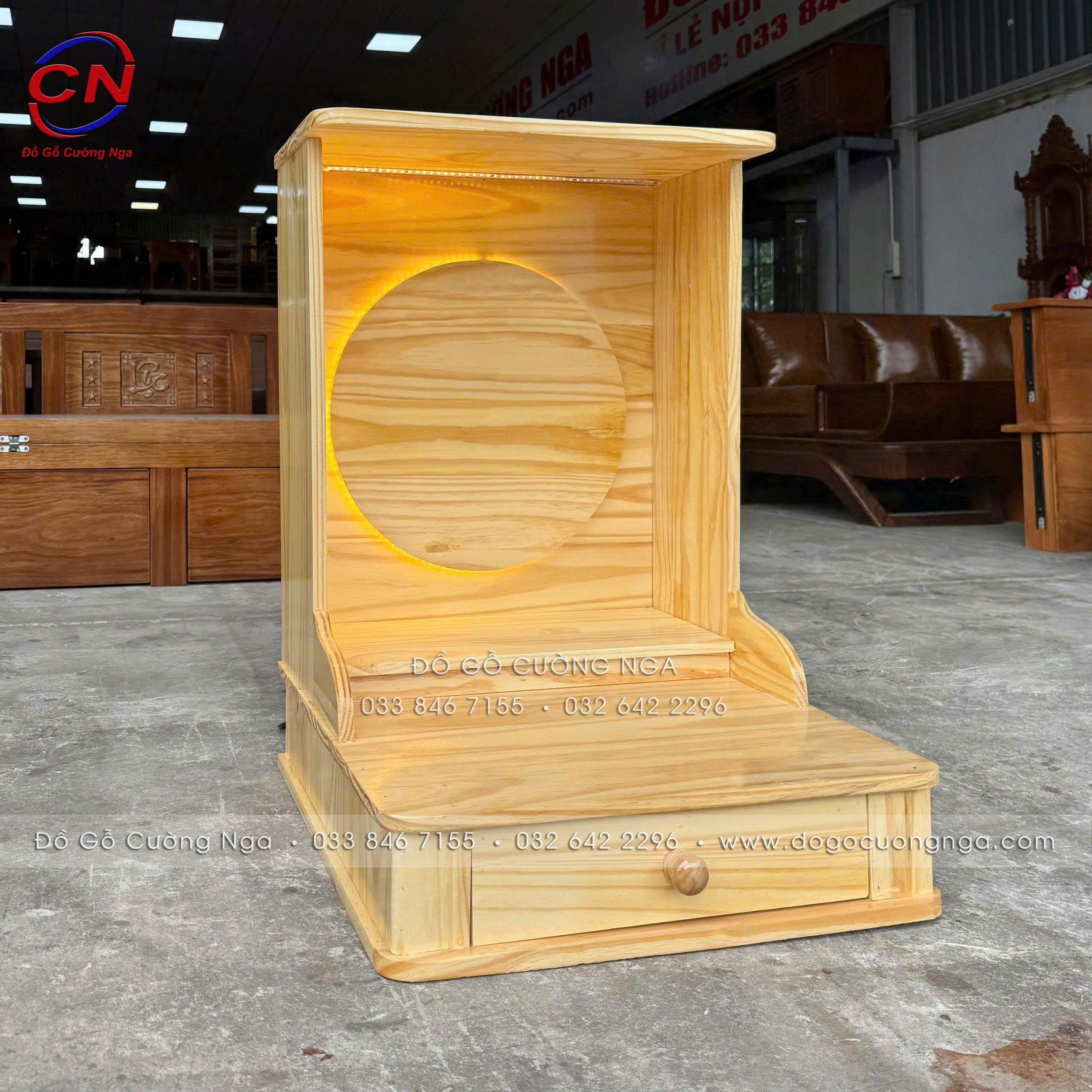 Bàn thờ ông địa gỗ thông 48cm hiện đại