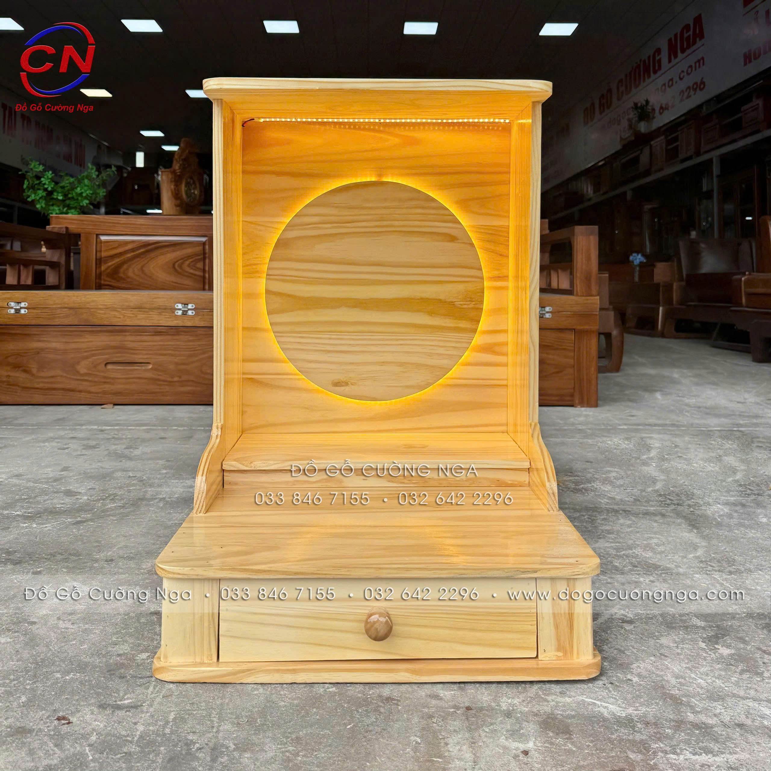 Bàn thờ ông địa gỗ thông 48cm hiện đại