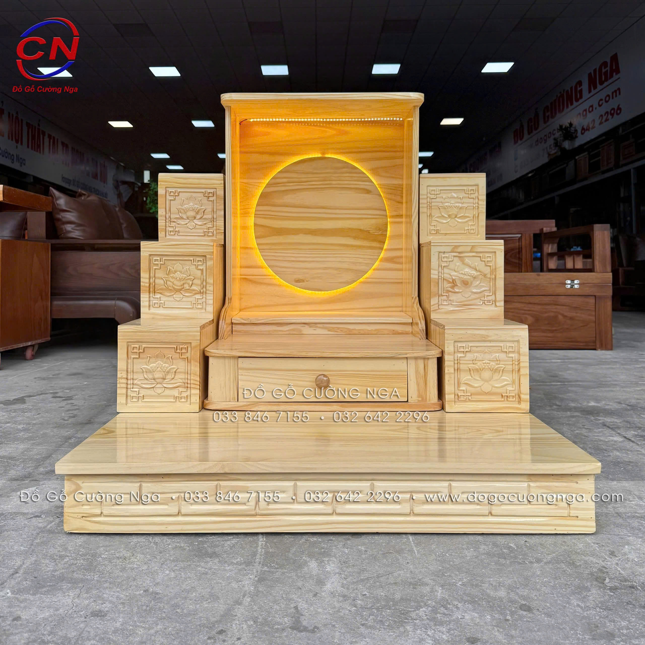 đế kê bàn thờ ông địa gỗ thông