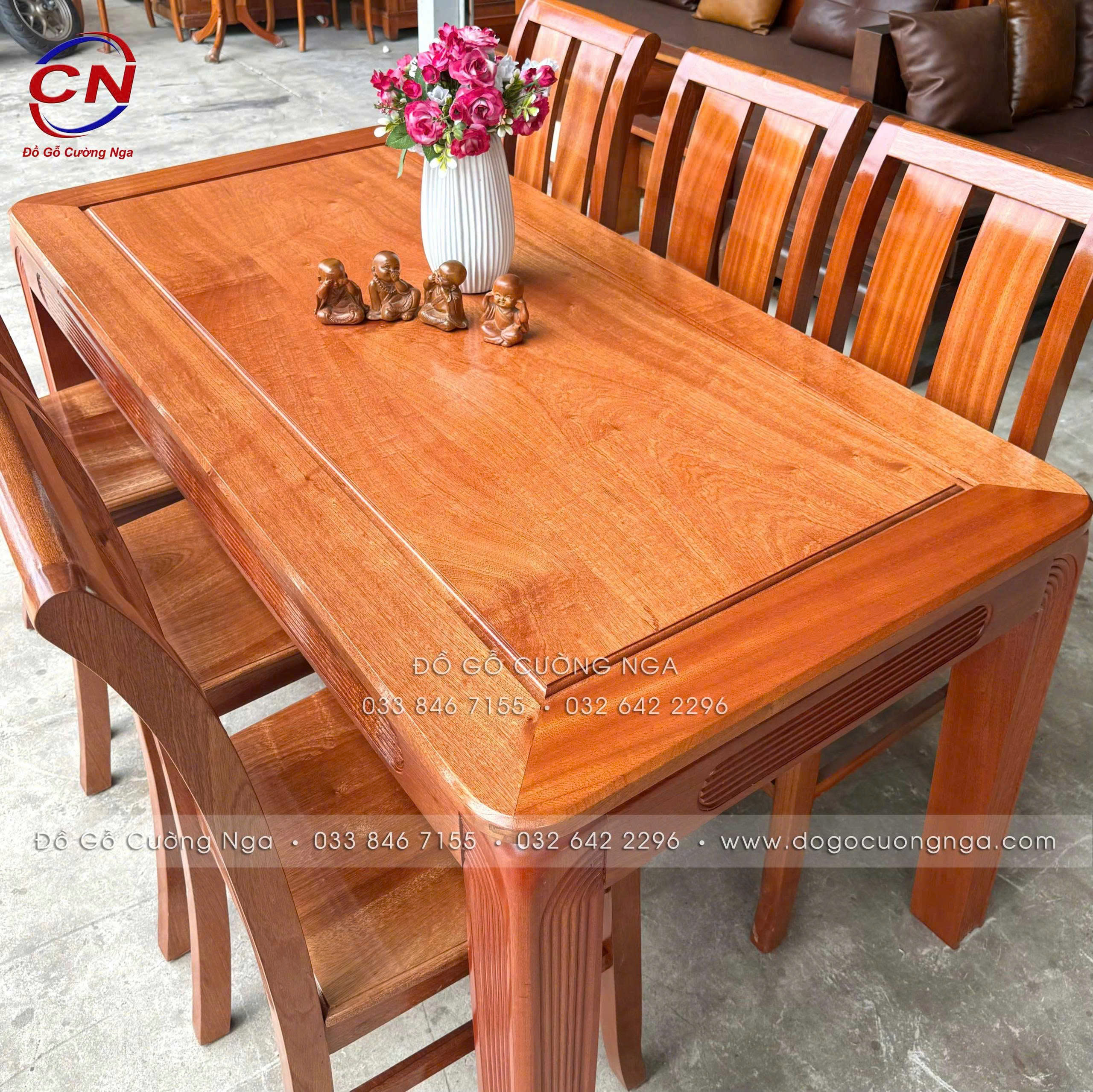 bàn ăn gỗ xoan đào 6 ghế ngồi hiện đại