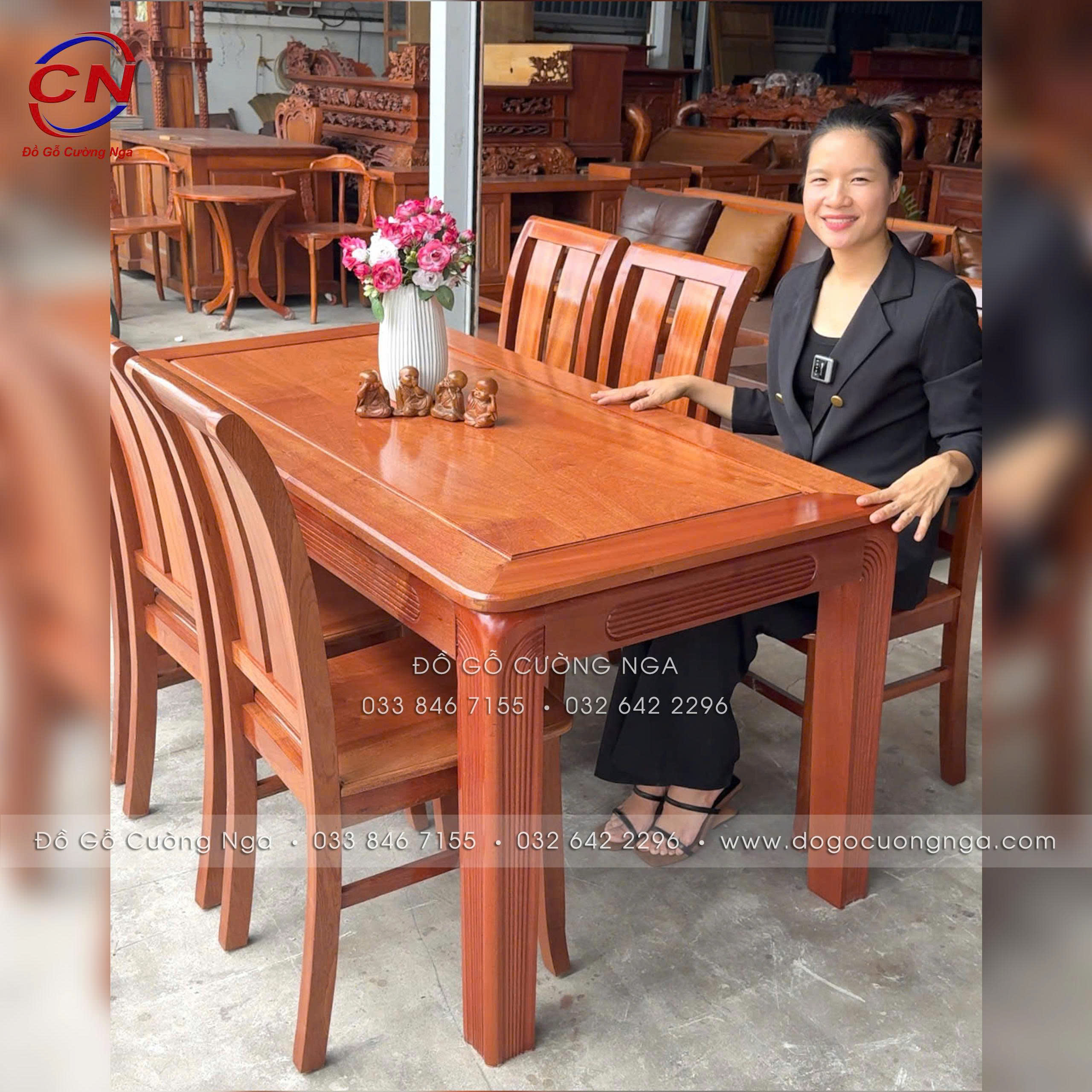 bàn ăn gỗ xoan đào 6 ghế ngồi hiện đại