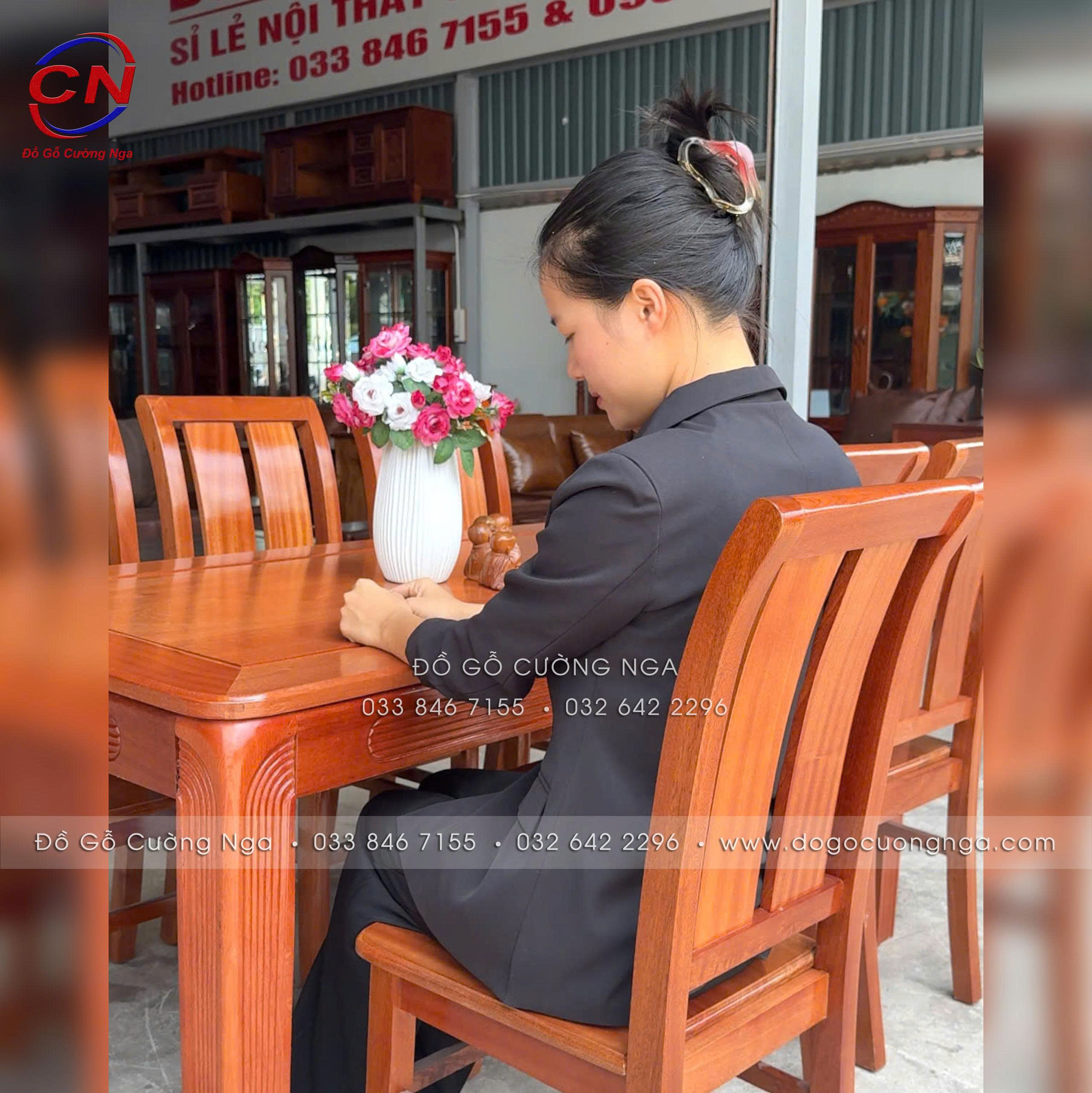 bàn ăn gỗ xoan đào 6 ghế ngồi hiện đại