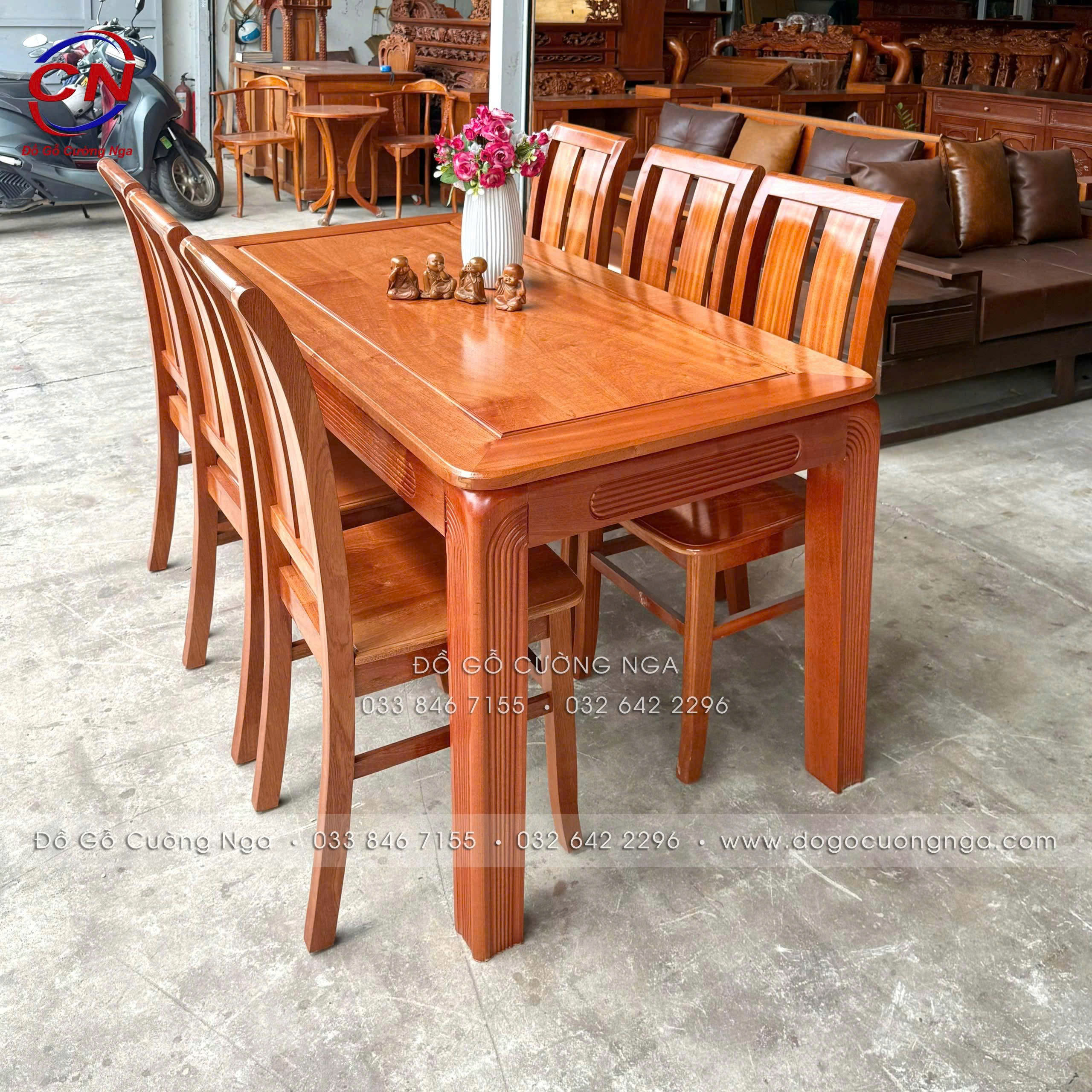 bàn ăn gỗ xoan đào 6 ghế ngồi hiện đại