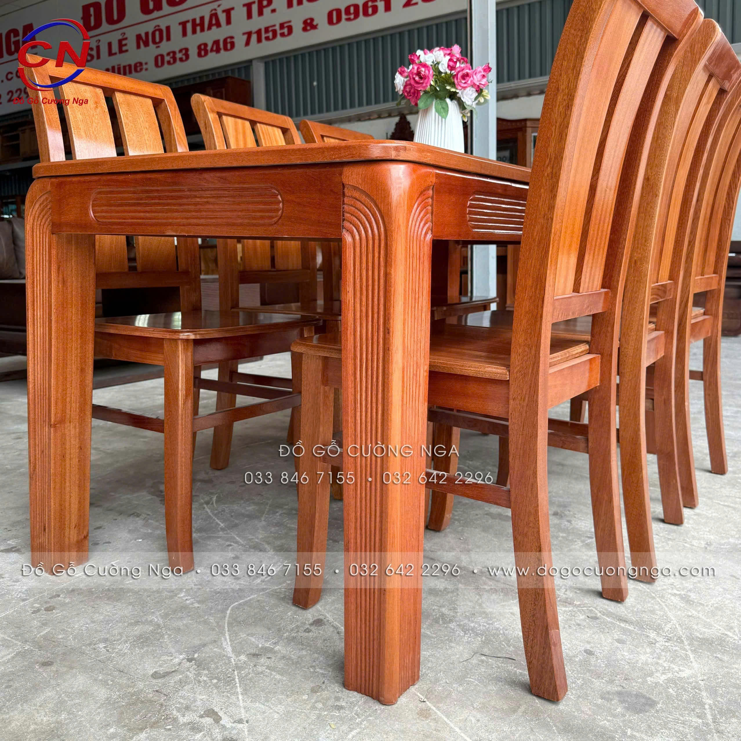 bàn ăn gỗ xoan đào 6 ghế ngồi hiện