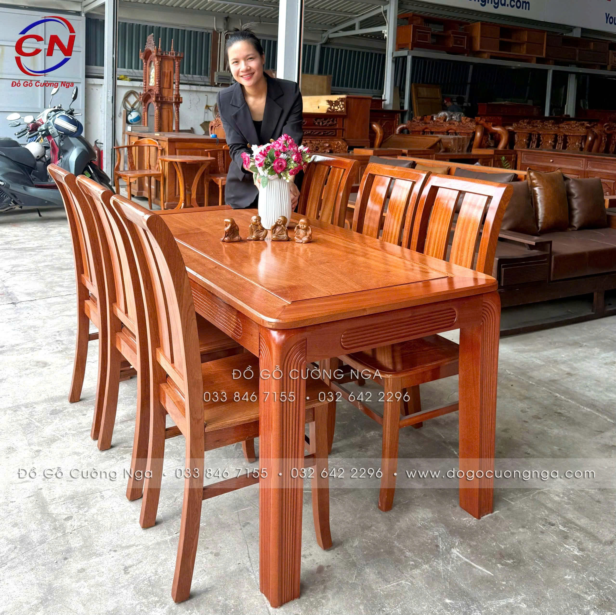bàn ăn gỗ xoan đào 6 ghế ngồi hiện đại