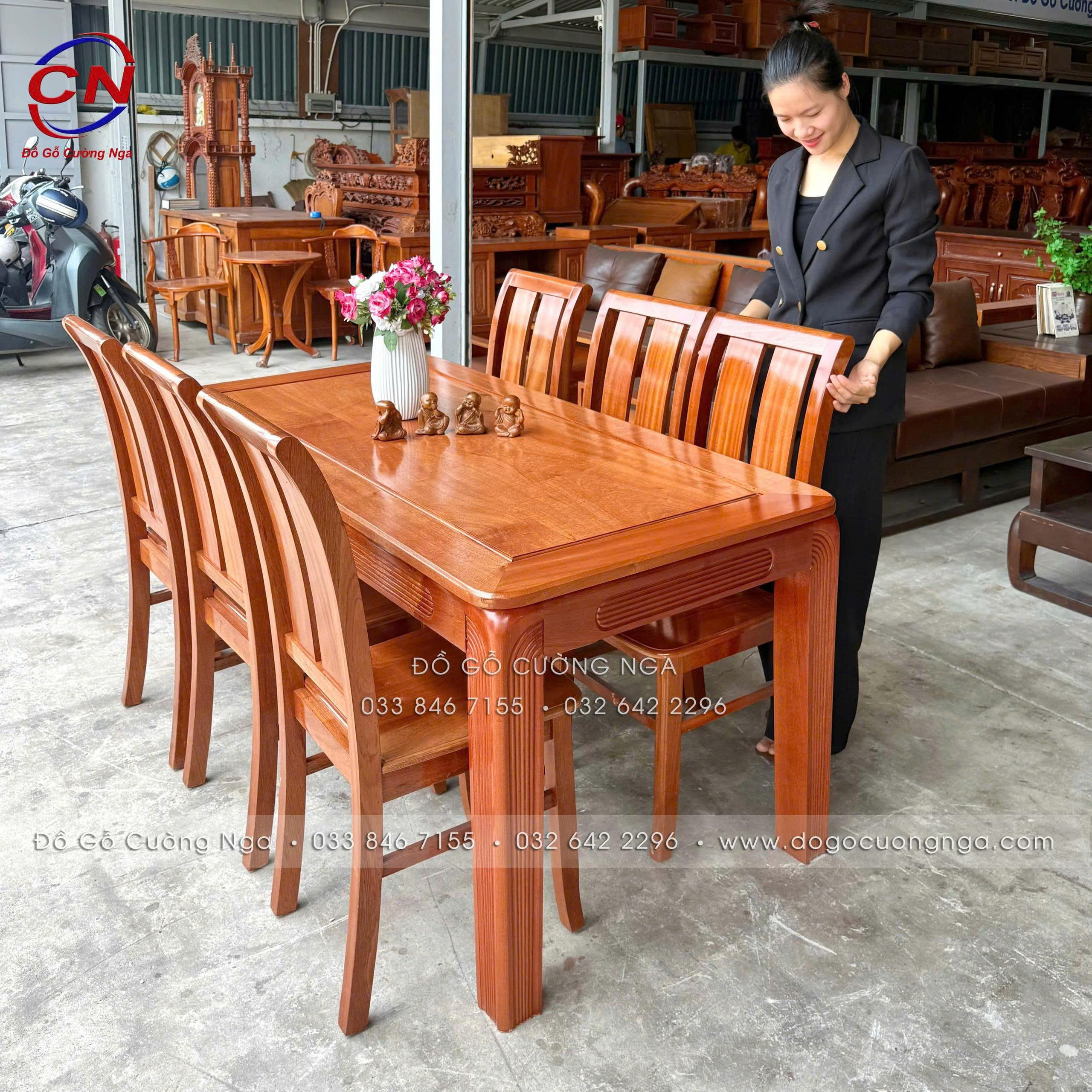 bàn ăn gỗ xoan đào 6 ghế ngồi hiện đại