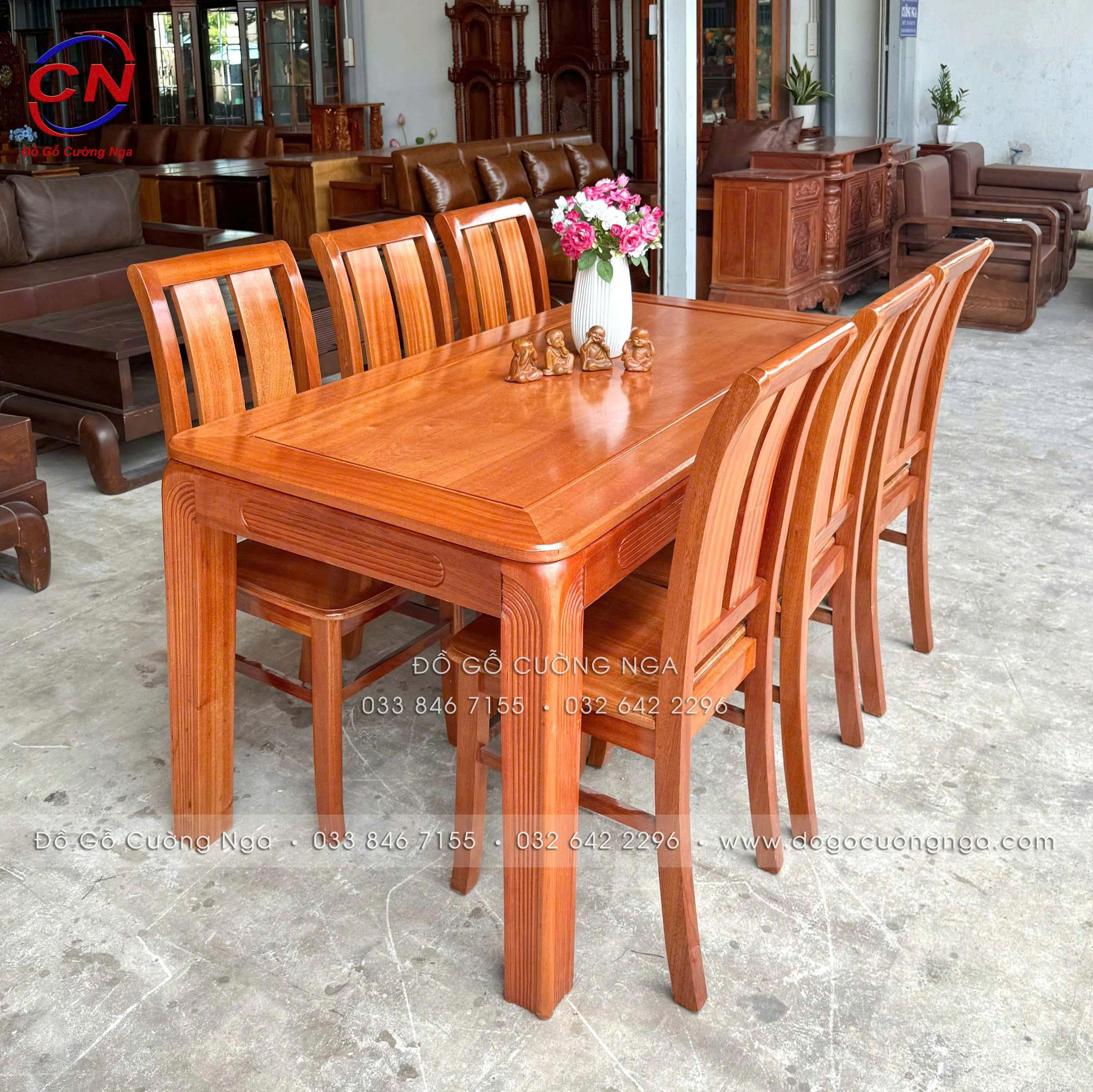 bàn ăn gỗ xoan đào 6 ghế ngồi hiện đại