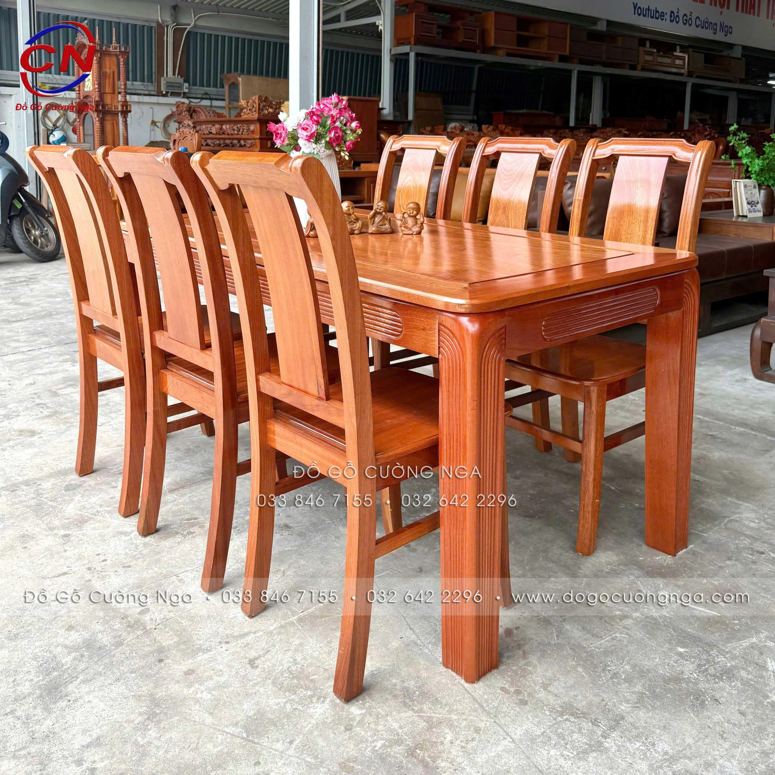 bàn ăn gỗ xoan đào 6 ghế 