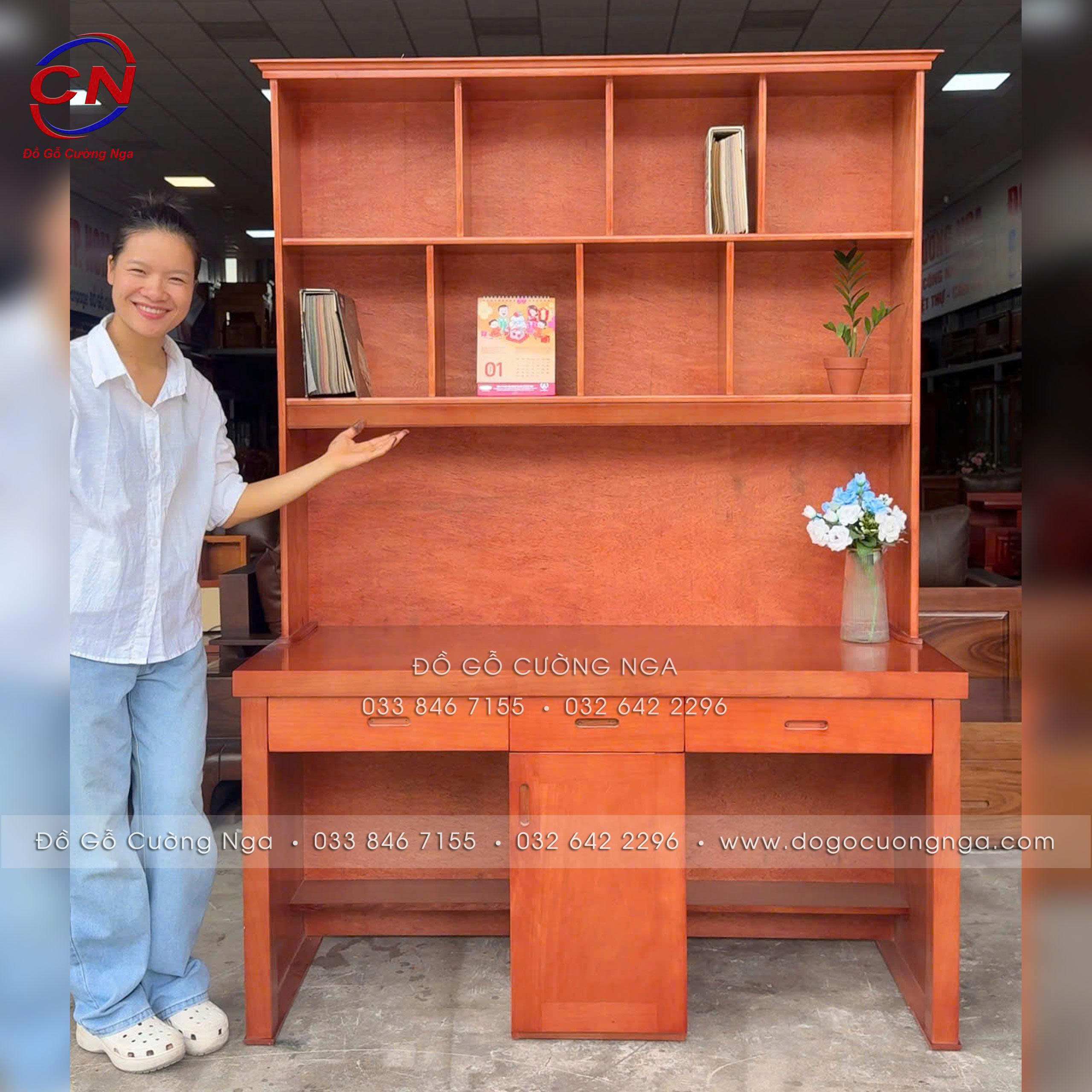 bàn học đôi gỗ xoan đào 1m4