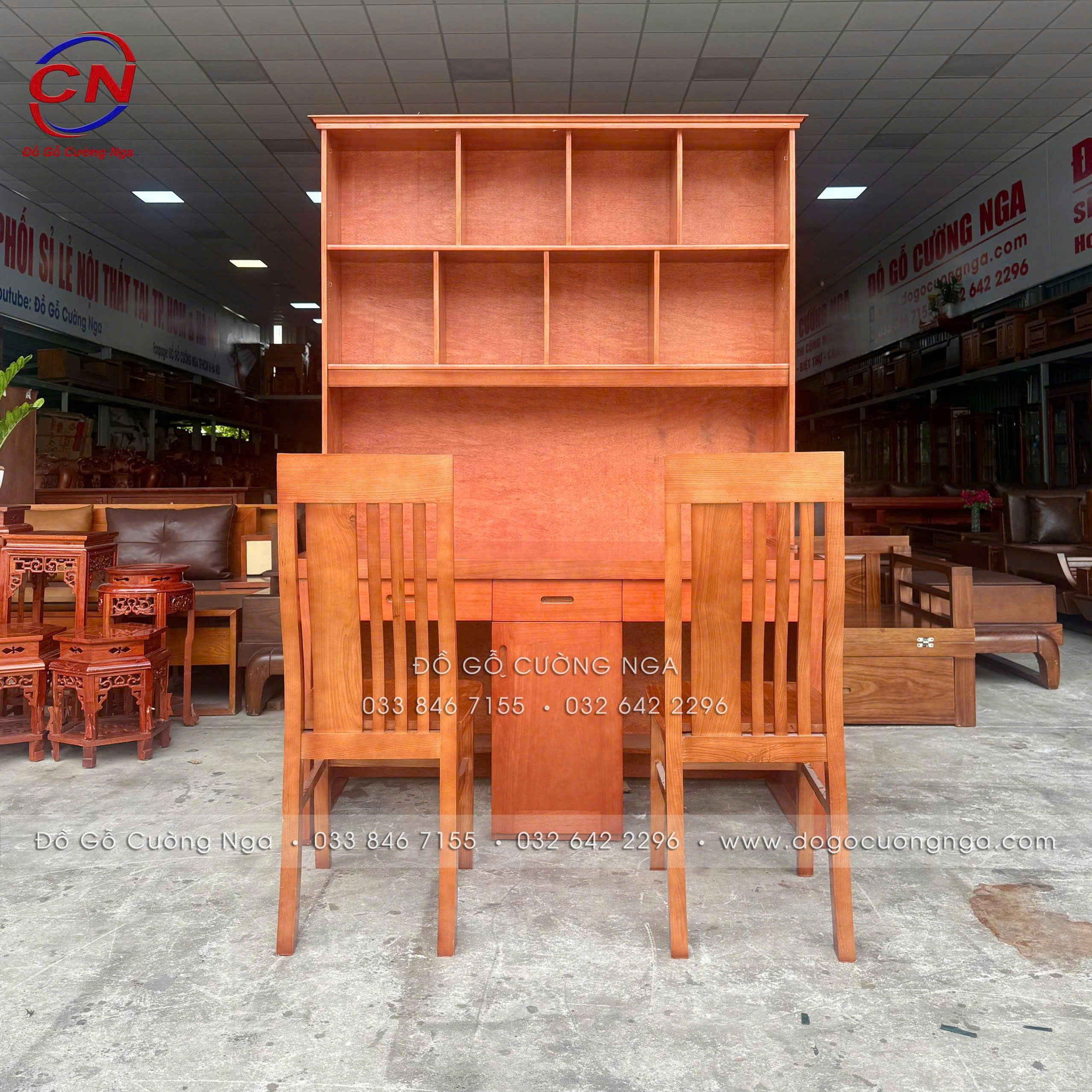 bàn học đôi gỗ xoan đào 1m4
