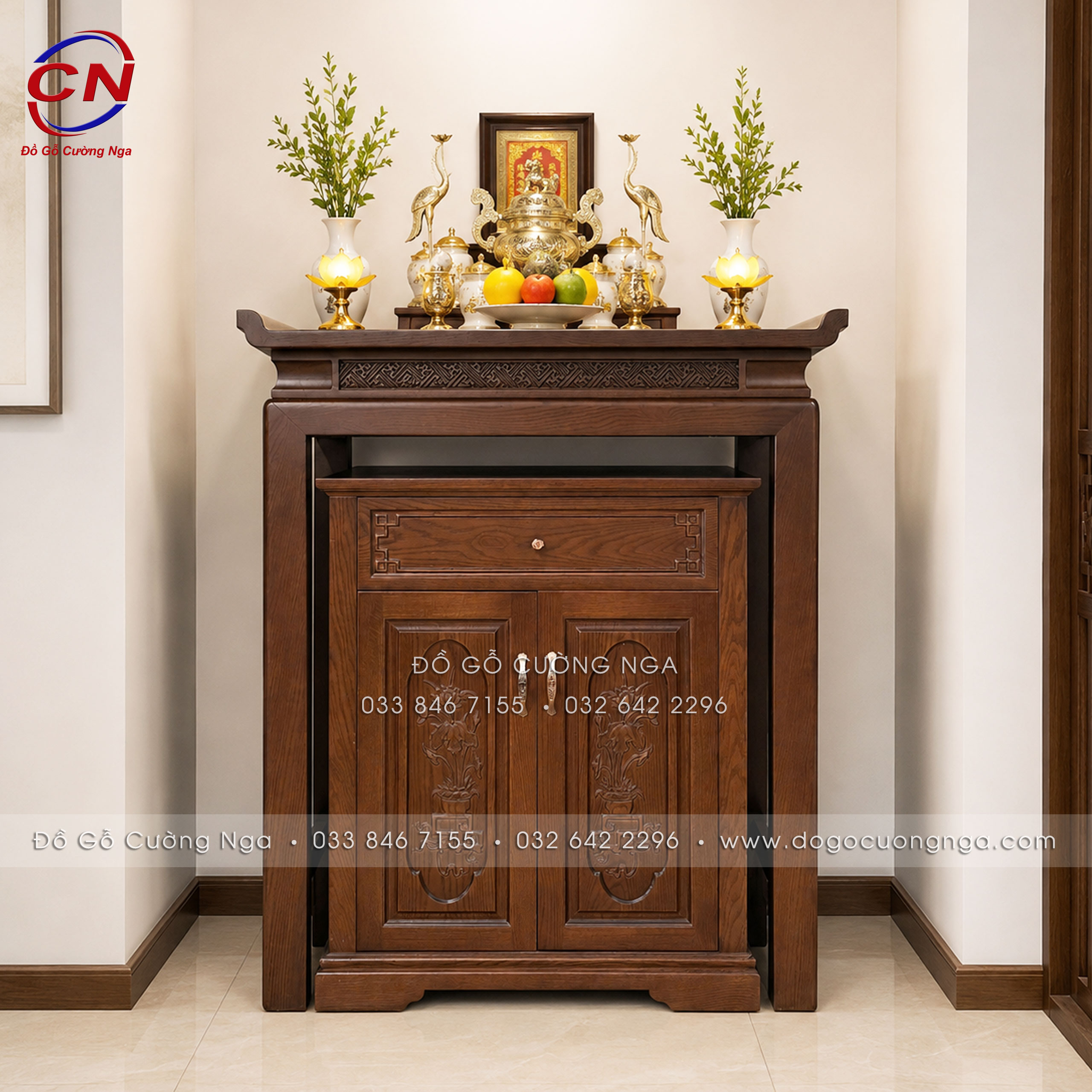 bàn thờ gỗ sồi óc chó 