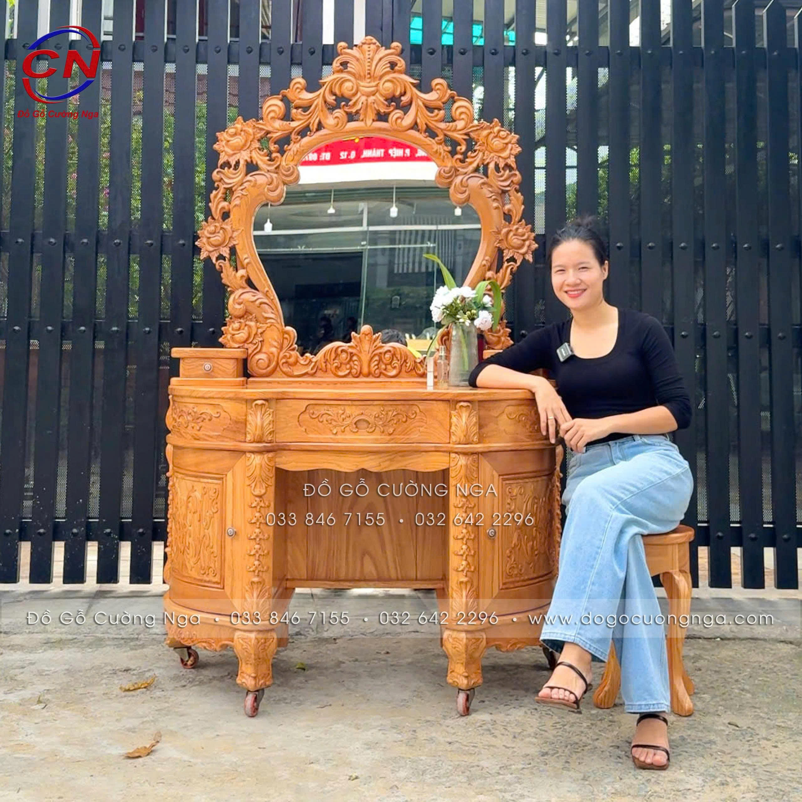 bàn trang điểm gỗ gõ đỏ 