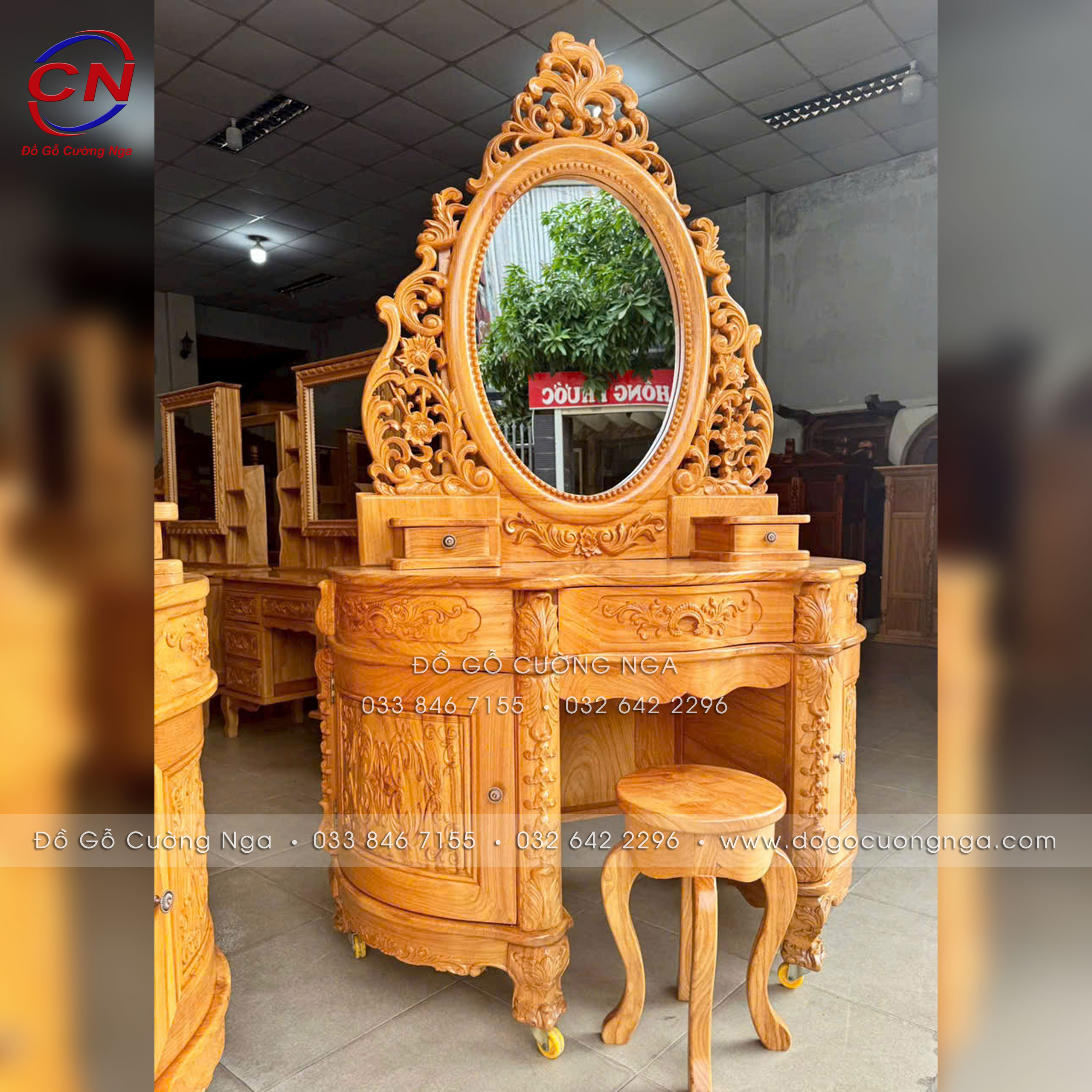 bàn trang điểm gỗ gõ đỏ 