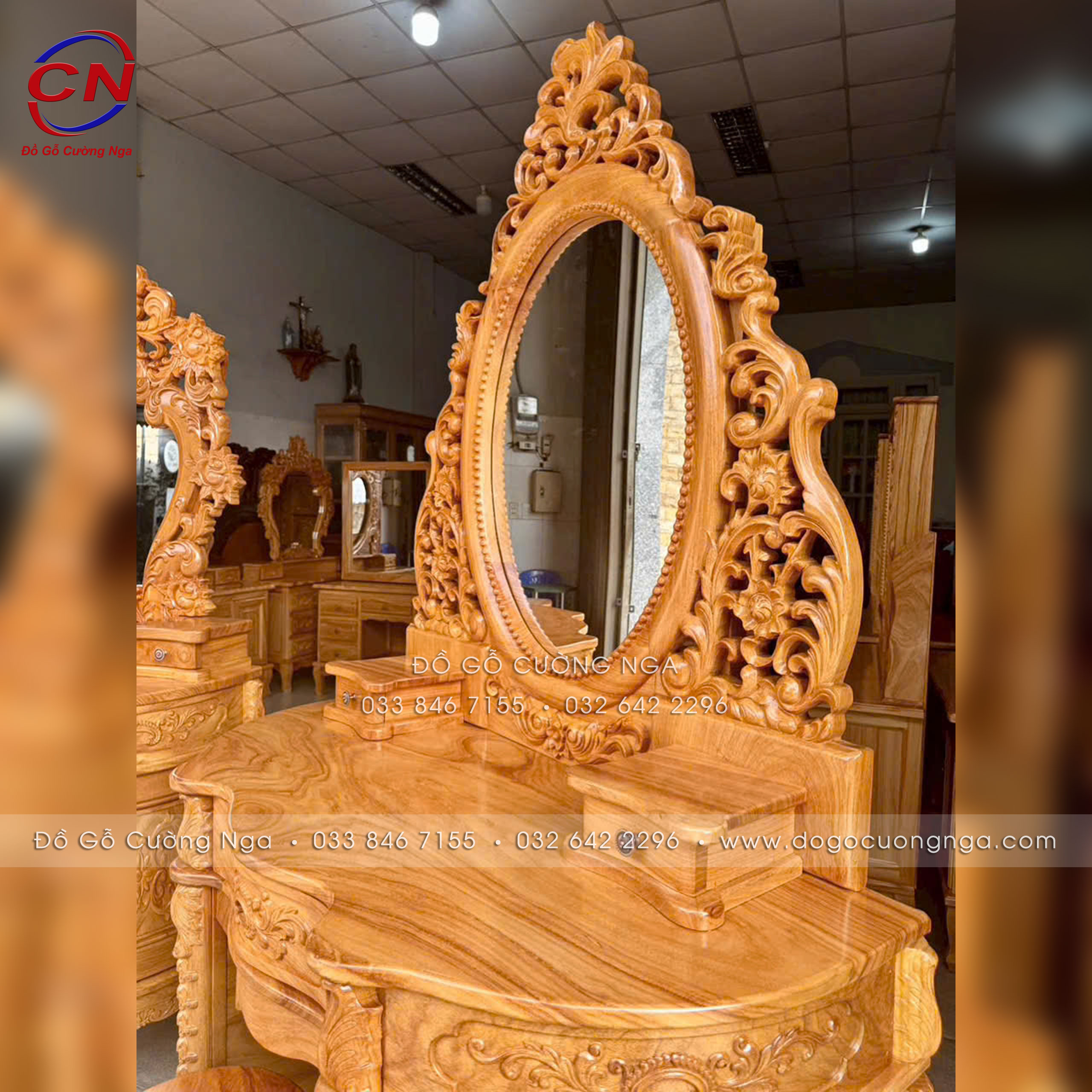 bàn trang điểm gỗ gõ đỏ 