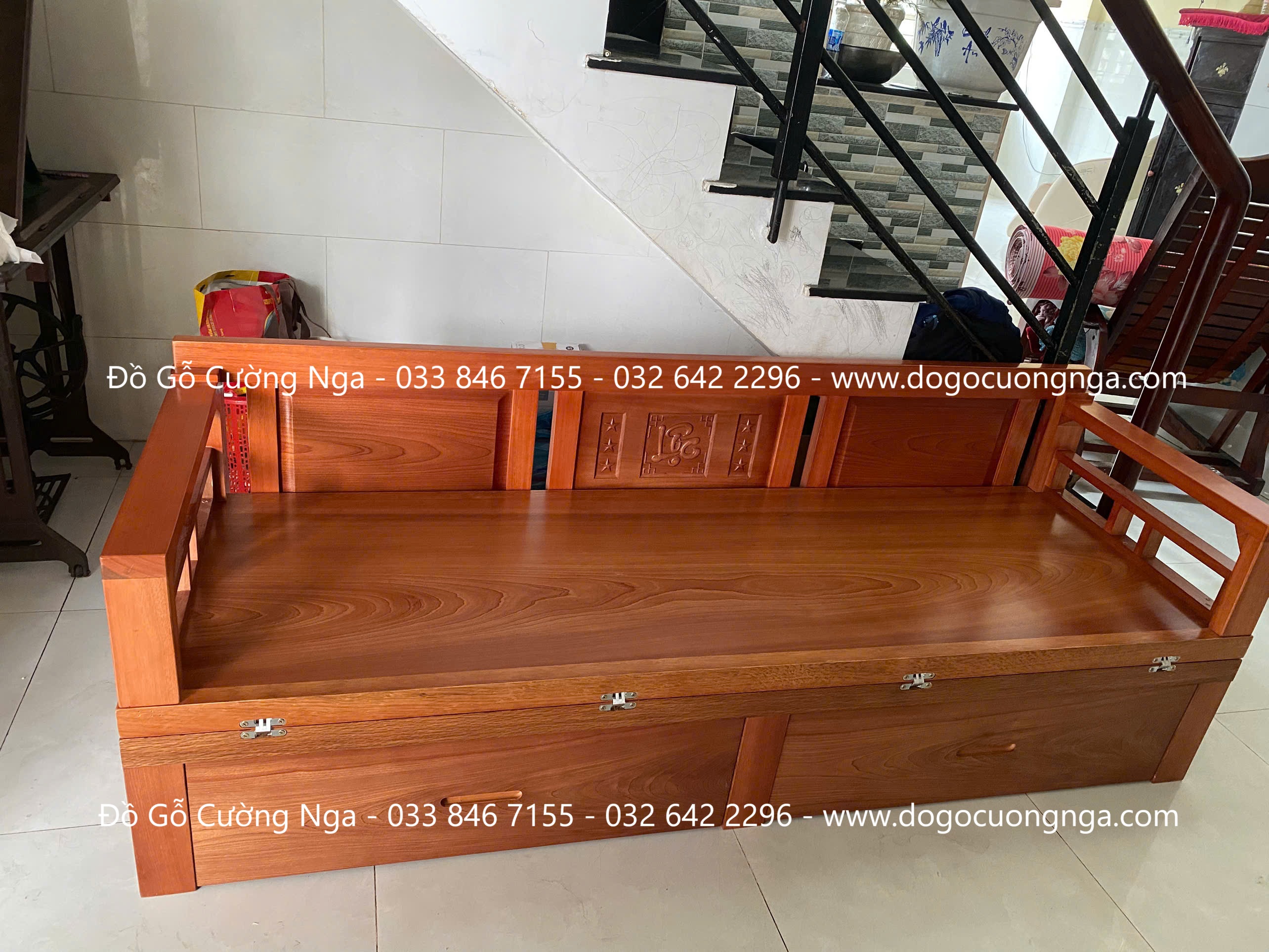 GIƯỜNG GẤP GỖ XOAN ĐÀO KẾT HỢP BÀN 
