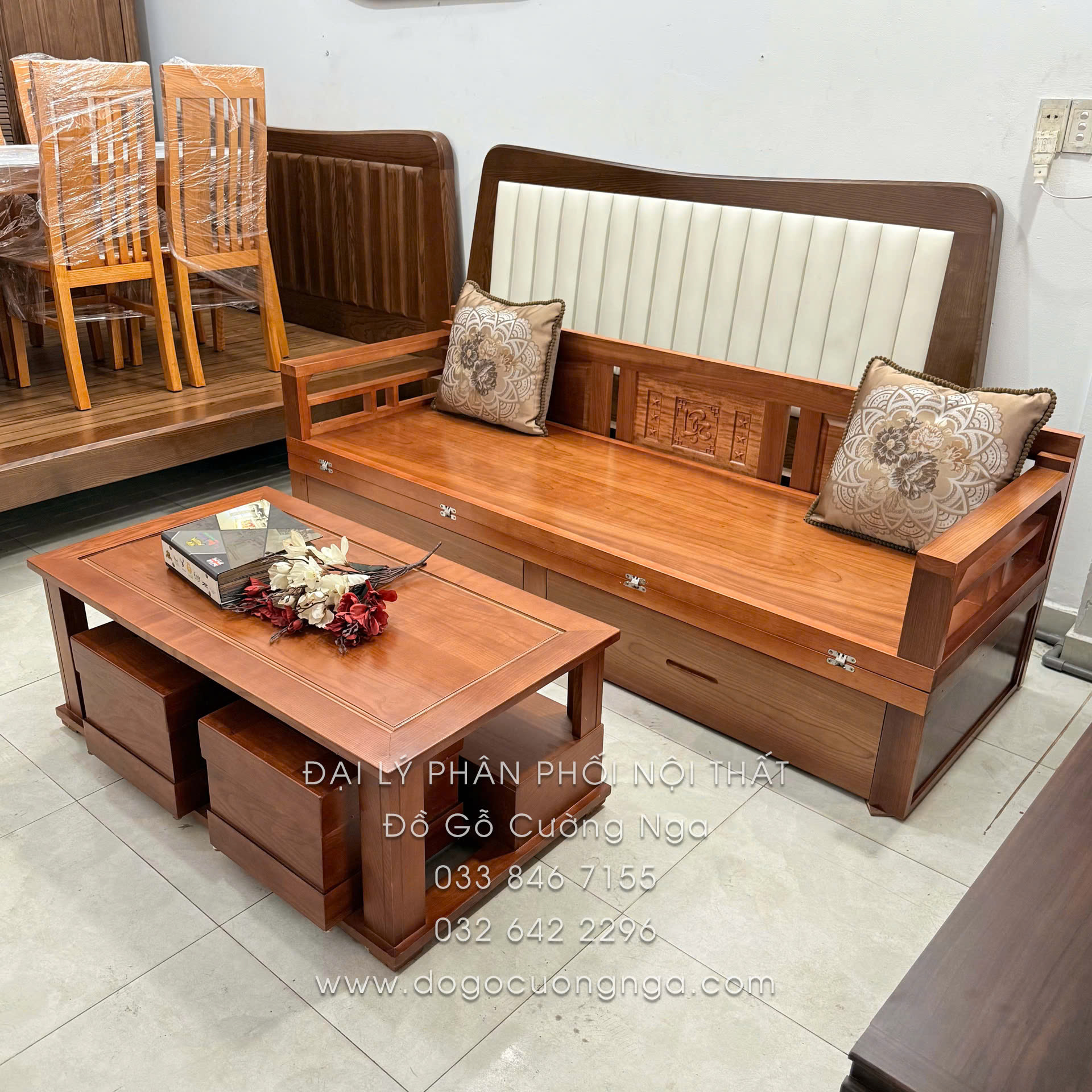 GIƯỜNG GẤP GỖ XOAN ĐÀO KẾT HỢP BÀN 