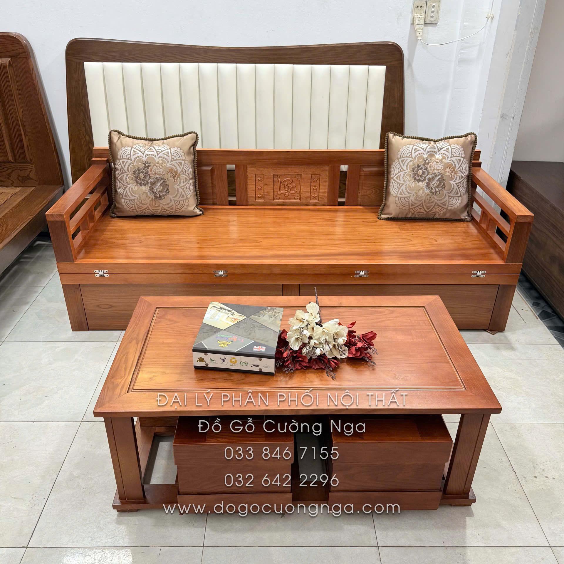 GIƯỜNG GẤP GỖ XOAN ĐÀO KẾT HỢP BÀN 
