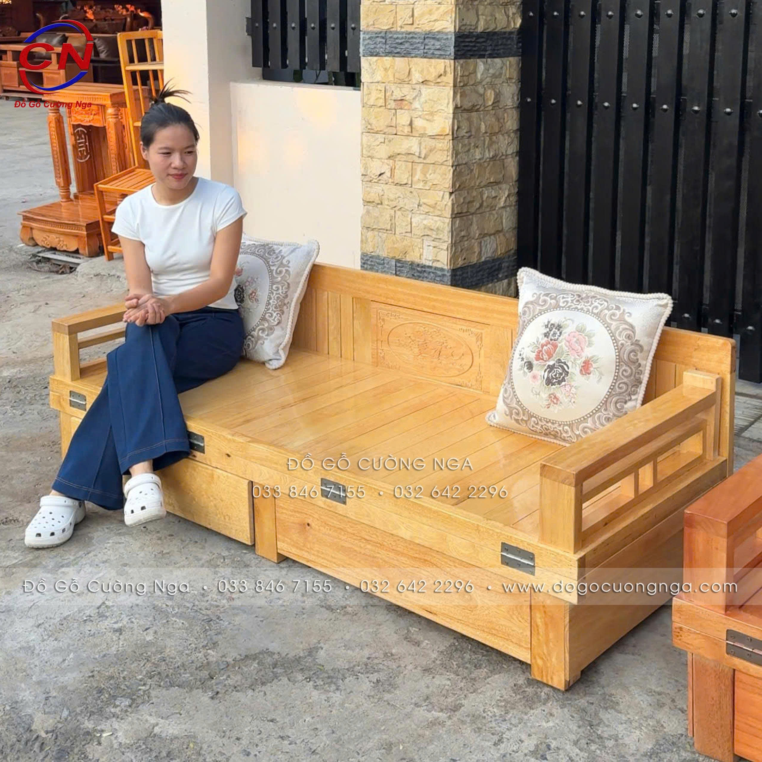giường gấp gỗ sồi 2 ngăn kéo