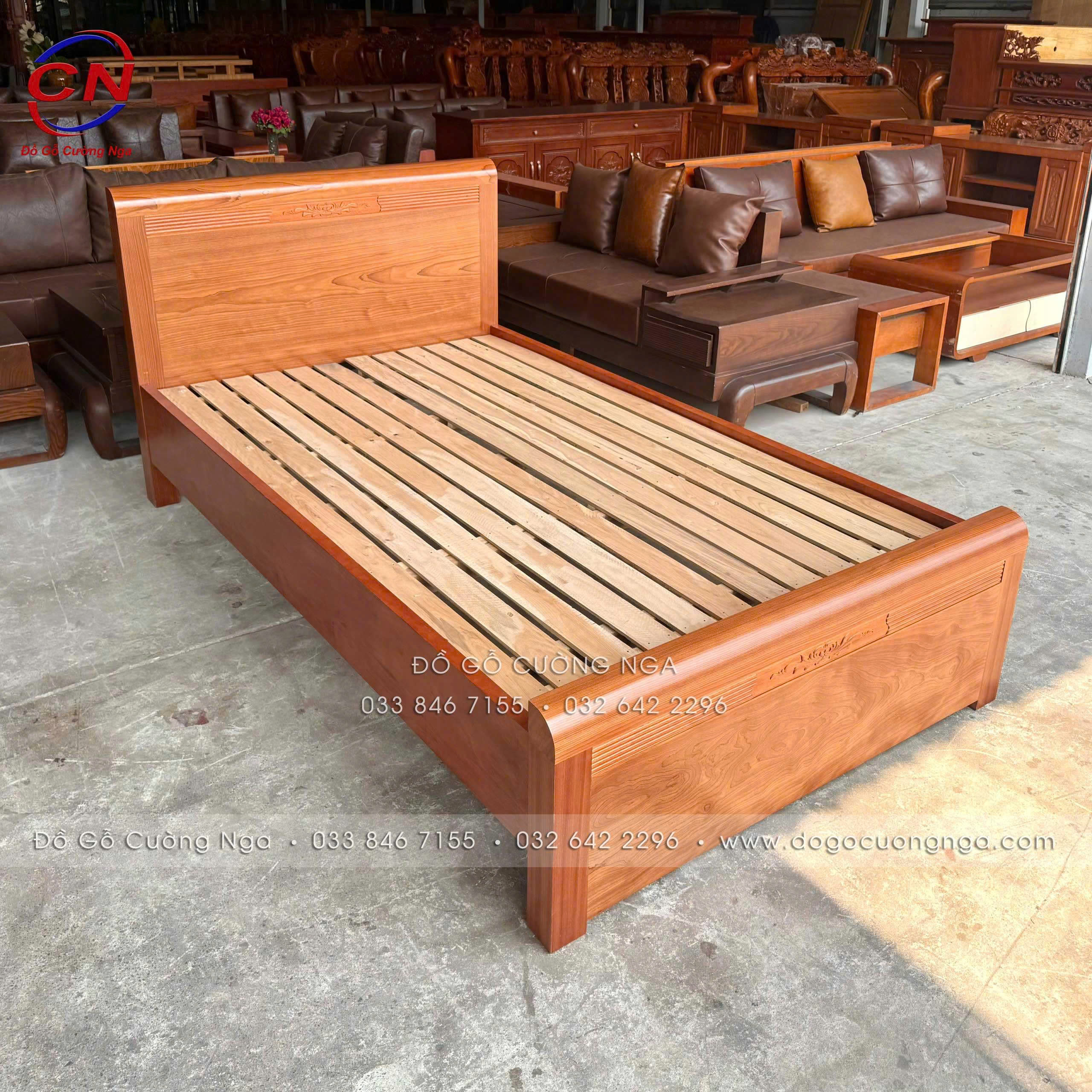 giường ngủ gỗ xoan đào 1m2 - giường đơn 