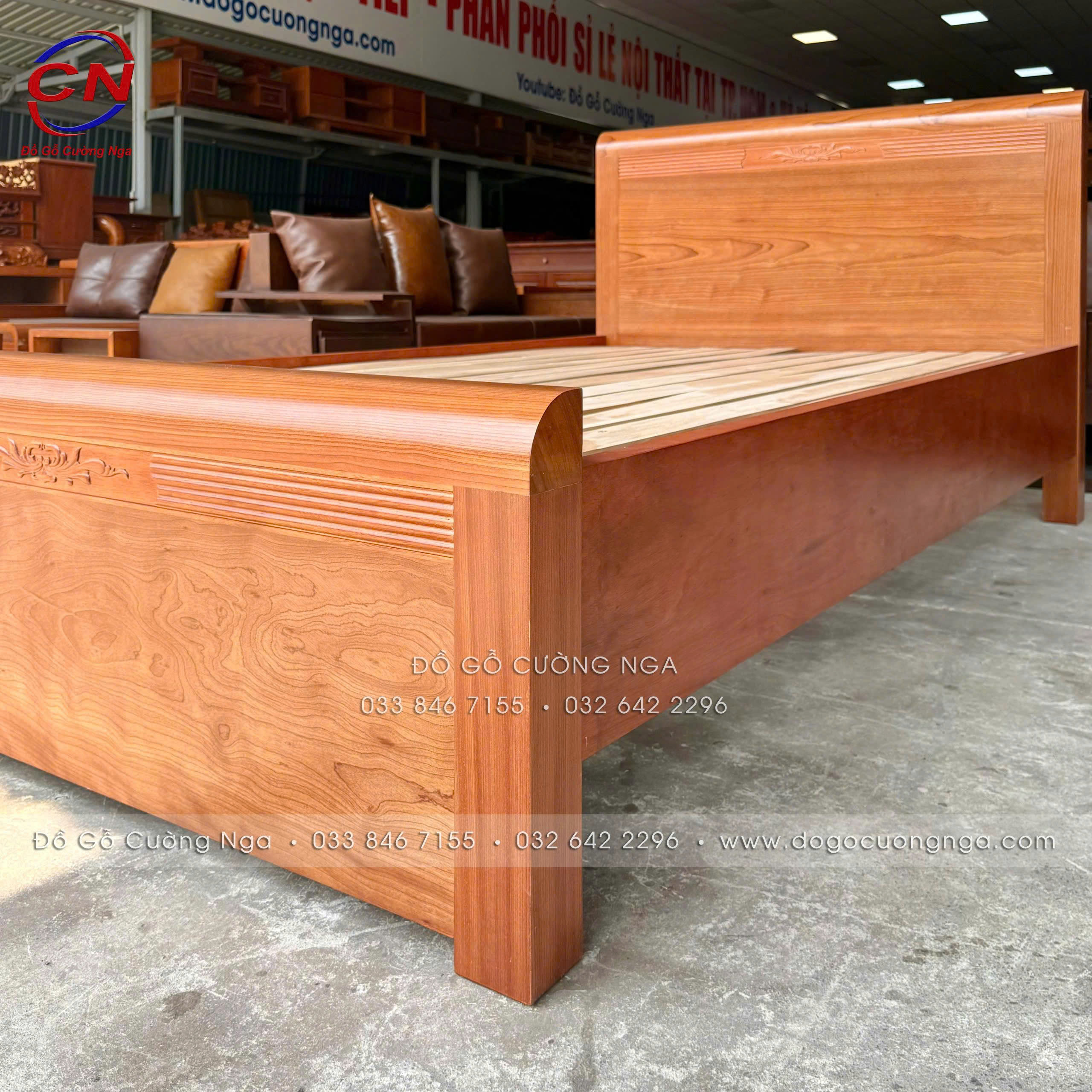 giường ngủ gỗ xoan đào 1m2 - giường đơn 