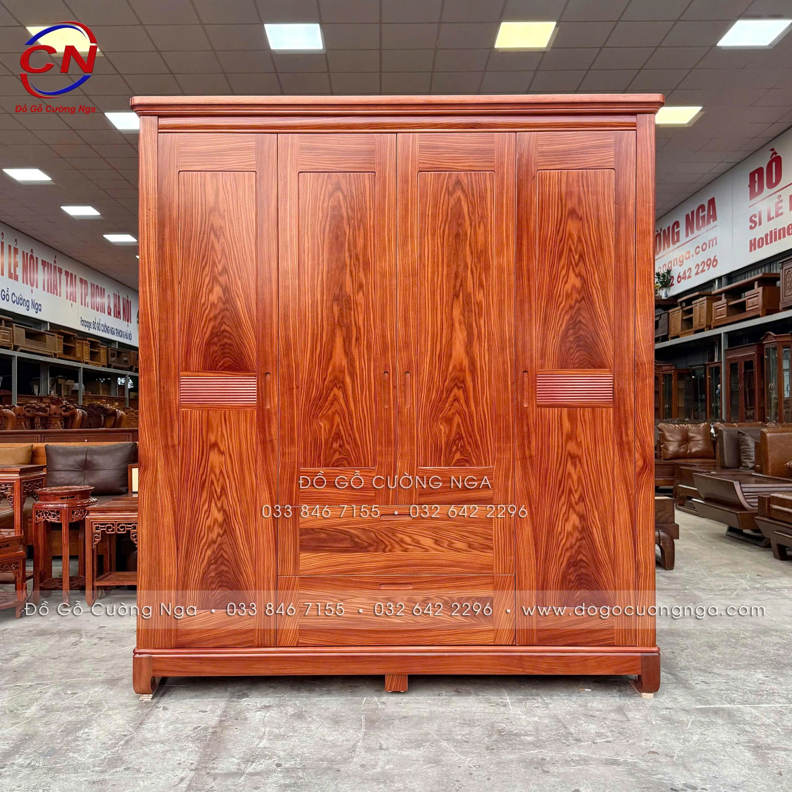 tủ áo gỗ cẩm vân 4 cánh hiện đại
