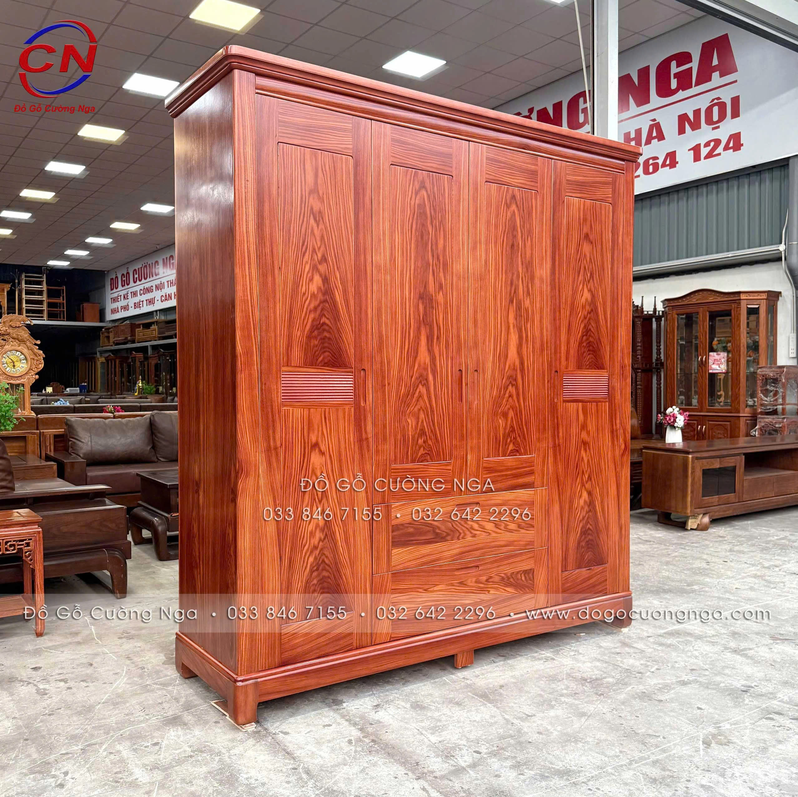 tủ áo gỗ cẩm vân 4 cánh hiện đại