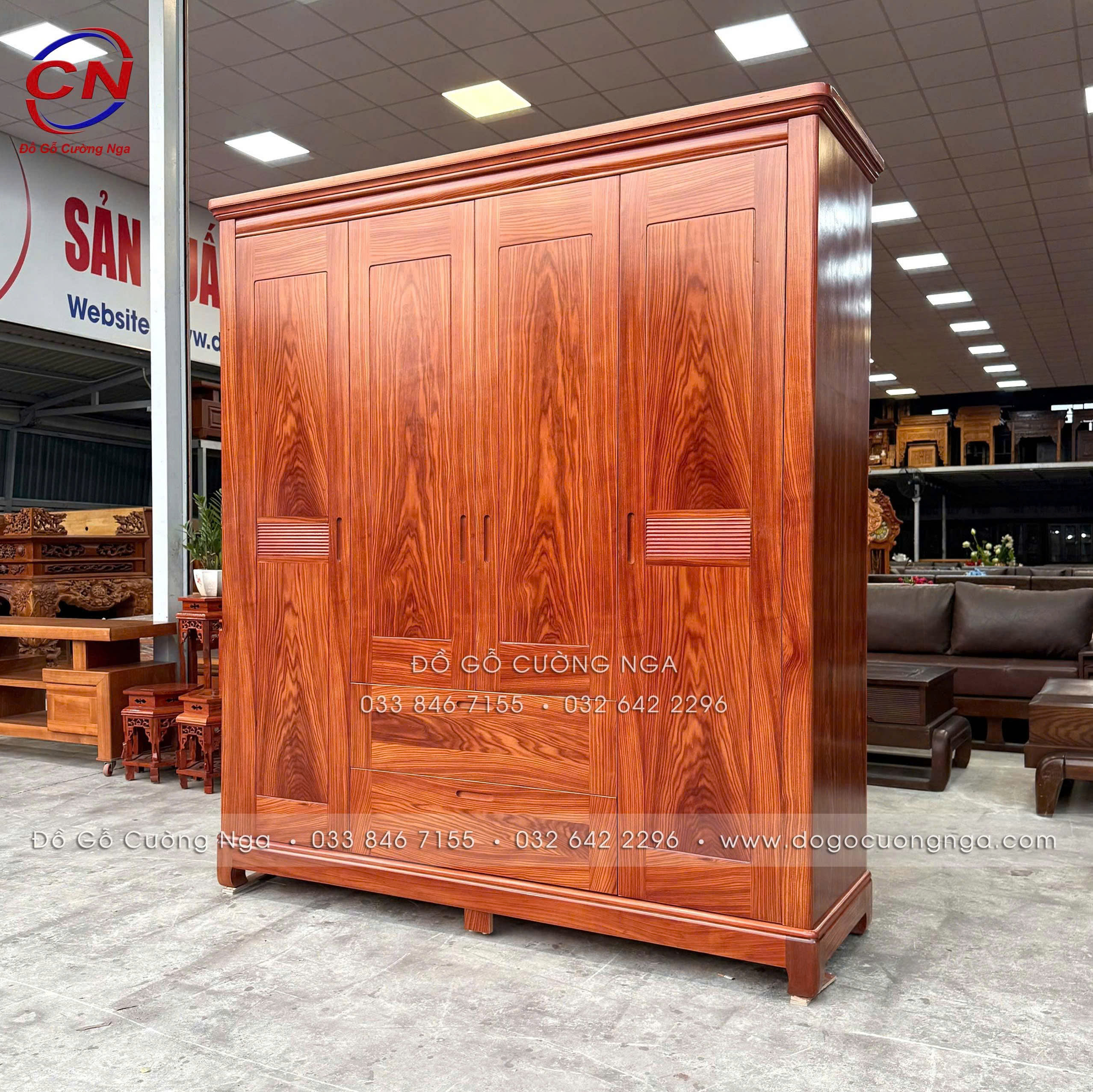 tủ áo gỗ cẩm vân 4 cánh hiện đại