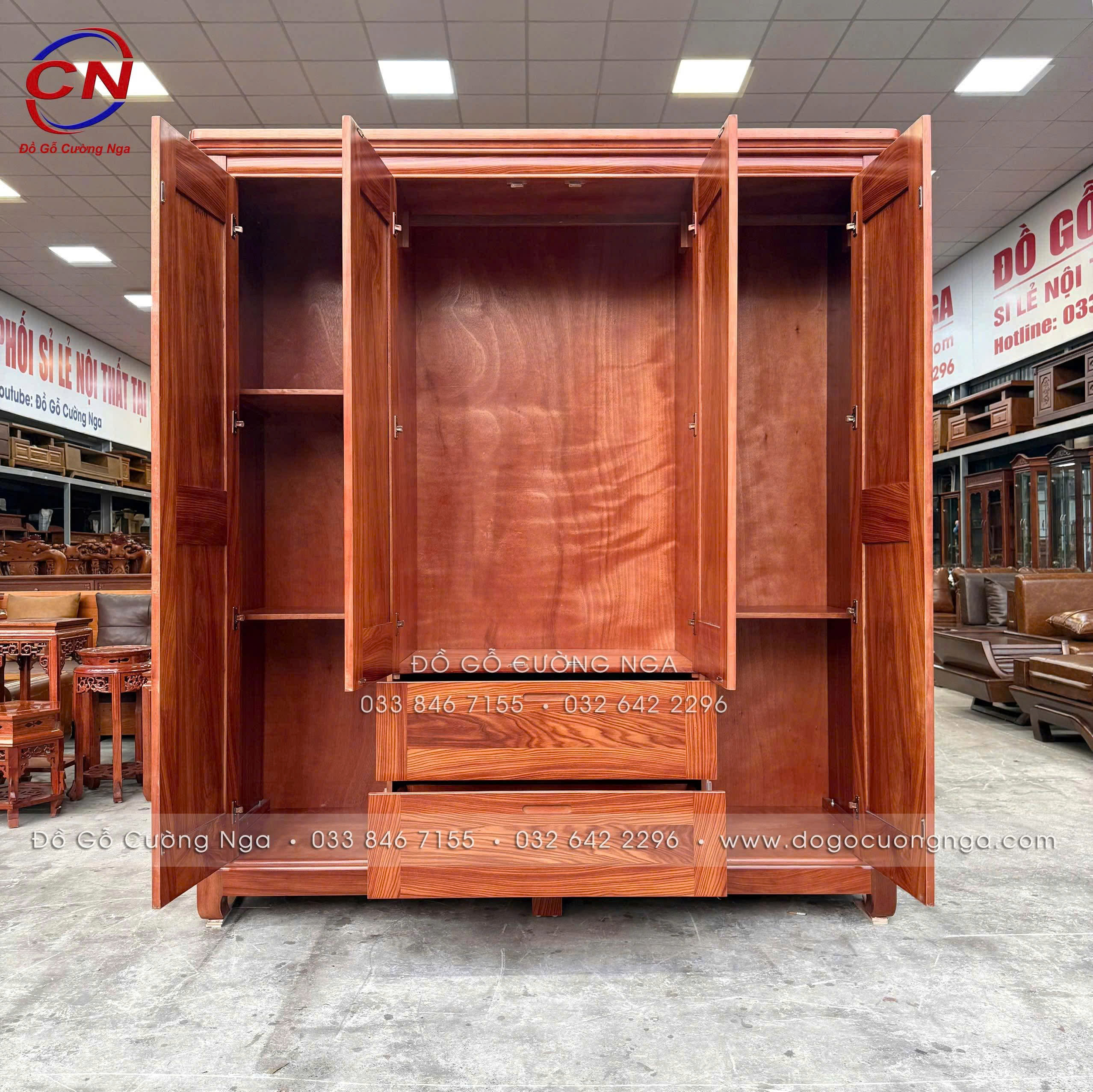 tủ áo gỗ cẩm vân 4 cánh hiện đại
