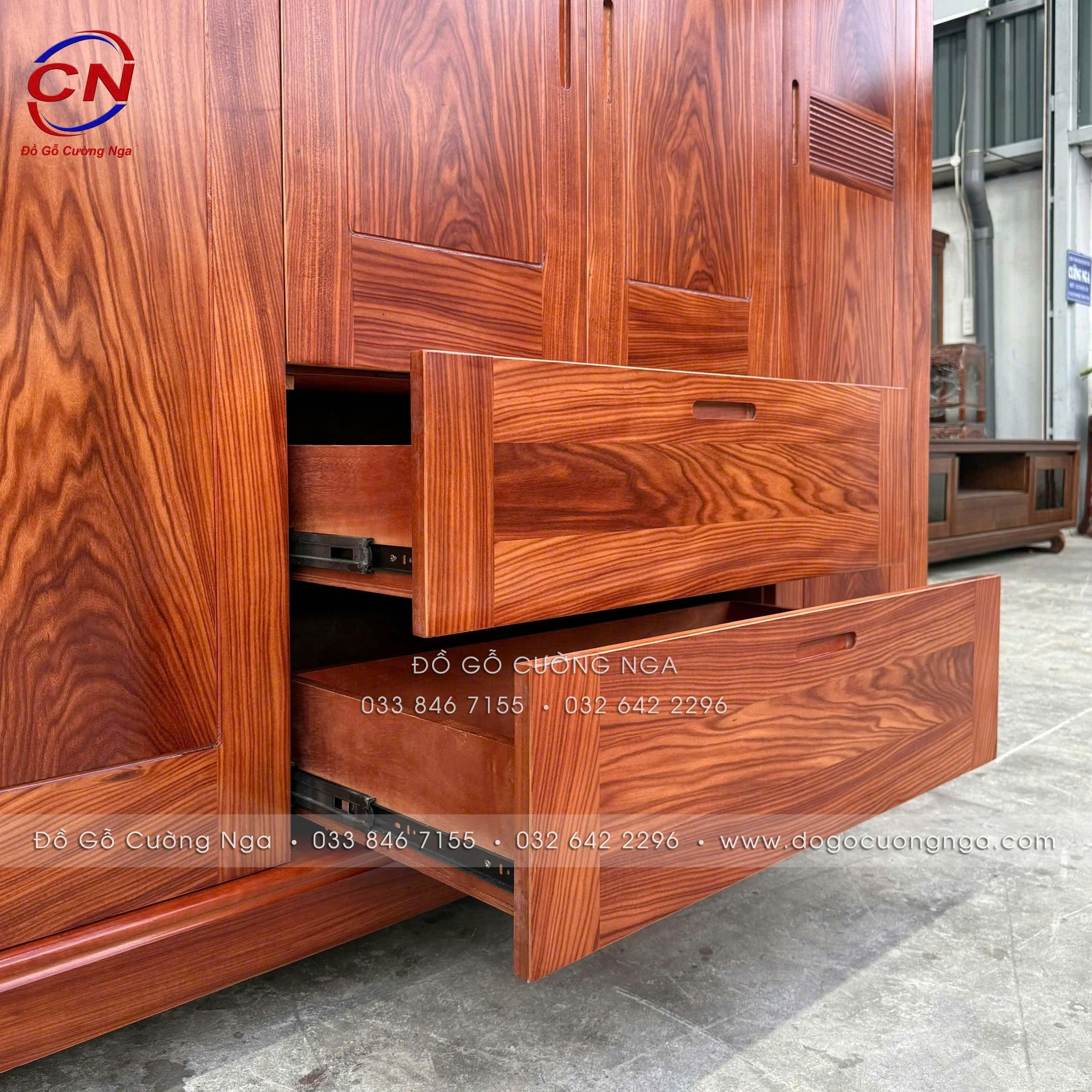 tủ áo gỗ cẩm vân 4 cánh hiện đại